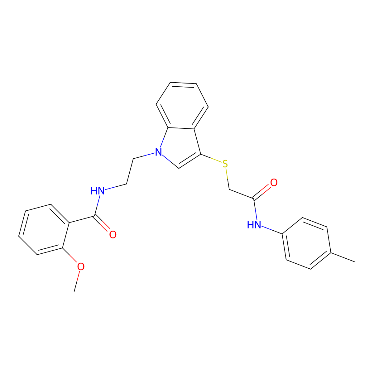 2-methoxy-N-(2-(3-((2-oxo-2-(p-tolylamino)ethyl)thio)-1H-indol-1-yl)ethyl)benzamide molecular structure, CAS 443332-74-9