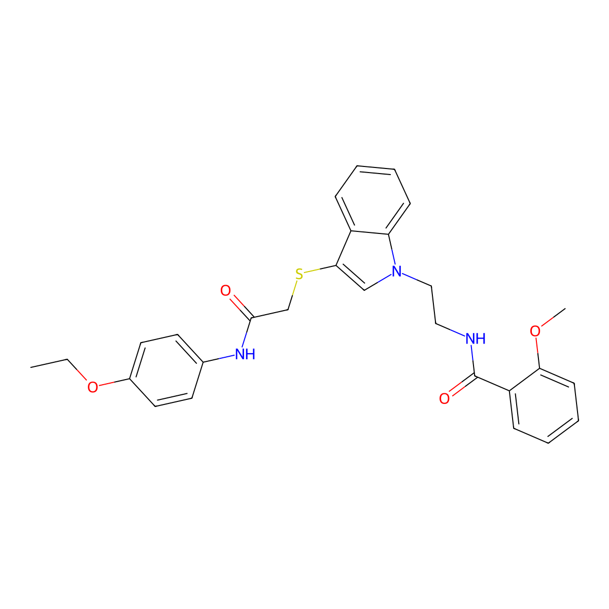 N-[2-[3-[2-(4-ethoxyanilino)-2-oxoethyl]sulfanylindol-1-yl]ethyl]-2-methoxybenzamide molecular structure, CAS 443332-82-9