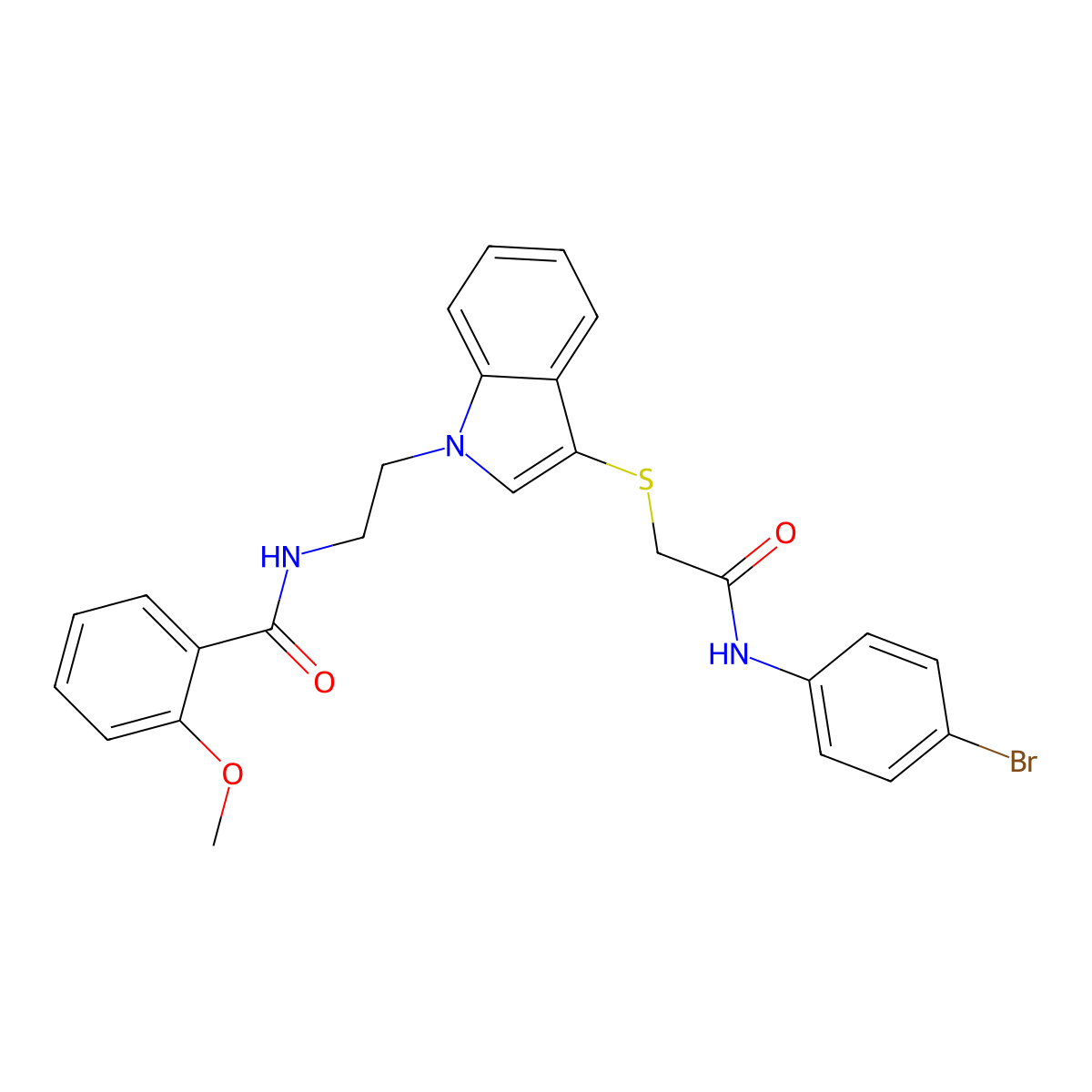 N-[2-[3-[2-(4-bromoanilino)-2-oxoethyl]sulfanylindol-1-yl]ethyl]-2-methoxybenzamide molecular structure, CAS 443332-84-1