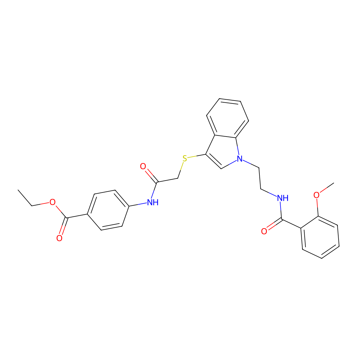 Ethyl 4-[[2-[1-[2-[(2-methoxybenzoyl)amino]ethyl]indol-3-yl]sulfanylacetyl]amino]benzoate molecular structure, CAS 443332-86-3