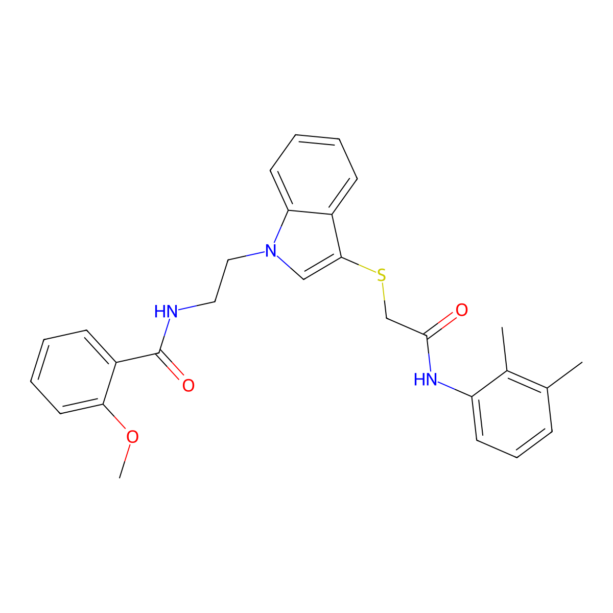 N-(2-(3-((2-((2,3-dimethylphenyl)amino)-2-oxoethyl)thio)-1H-indol-1-yl)ethyl)-2-methoxybenzamide molecular structure, CAS 443332-87-4