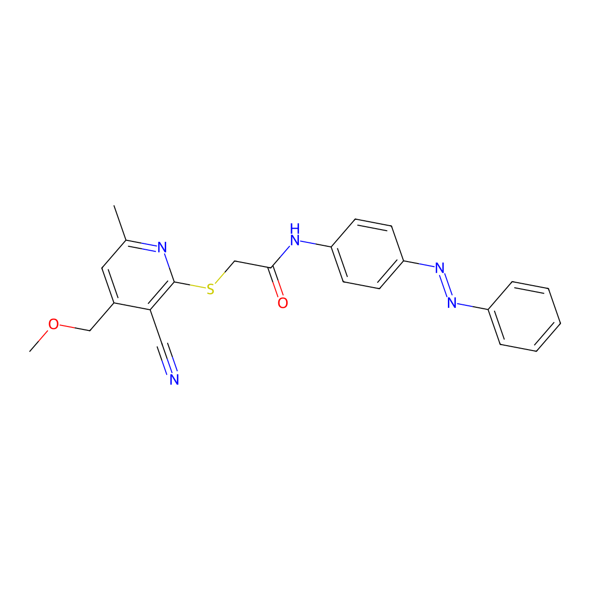 2-{[3-cyano-4-(methoxymethyl)-6-methylpyridin-2-yl]sulfanyl}-N-{4-[(Z)-phenyldiazenyl]phenyl}acetamide molecular structure, CAS 443332-94-3