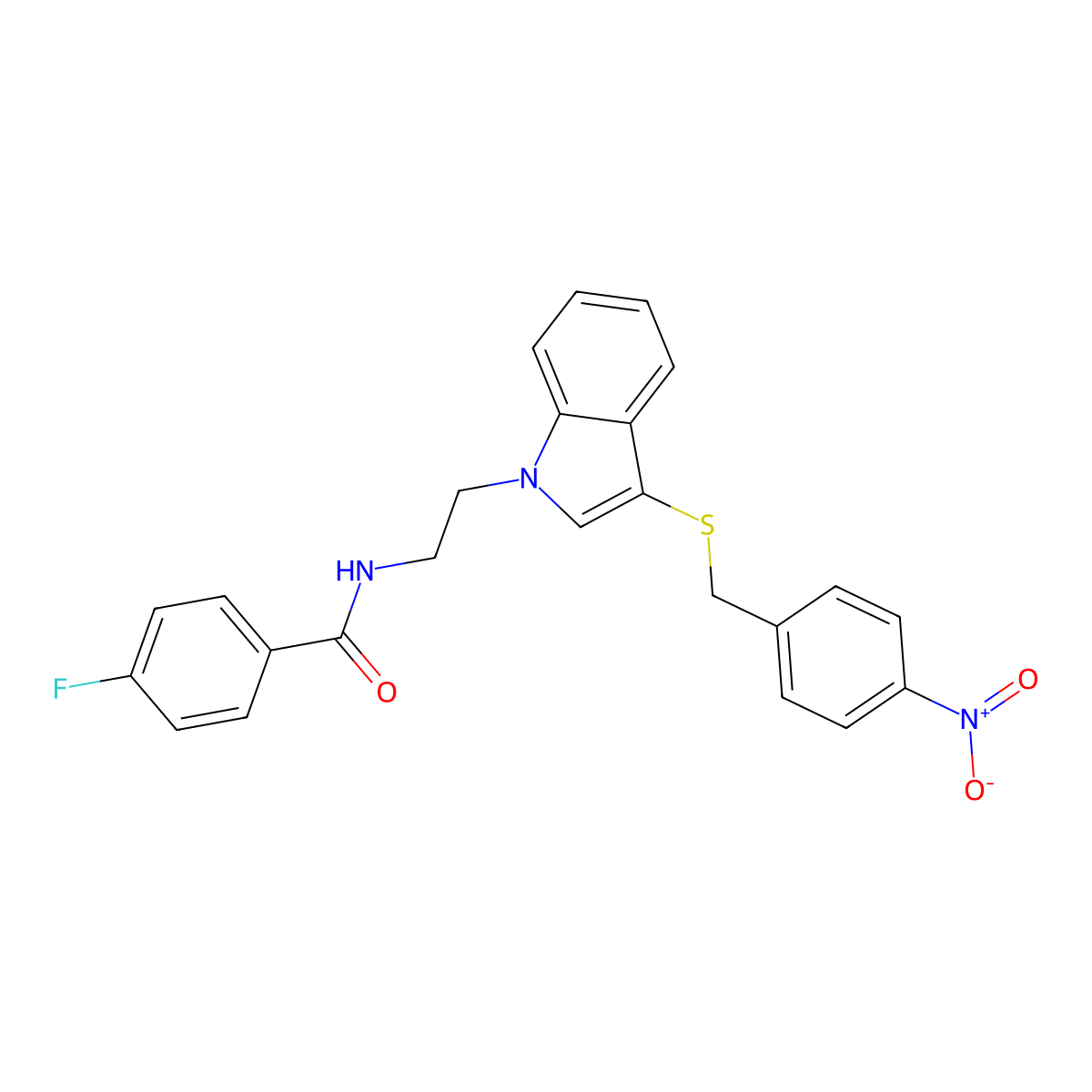 4-fluoro-N-[2-[3-[(4-nitrophenyl)methylsulfanyl]indol-1-yl]ethyl]benzamide molecular structure, CAS 443333-05-9