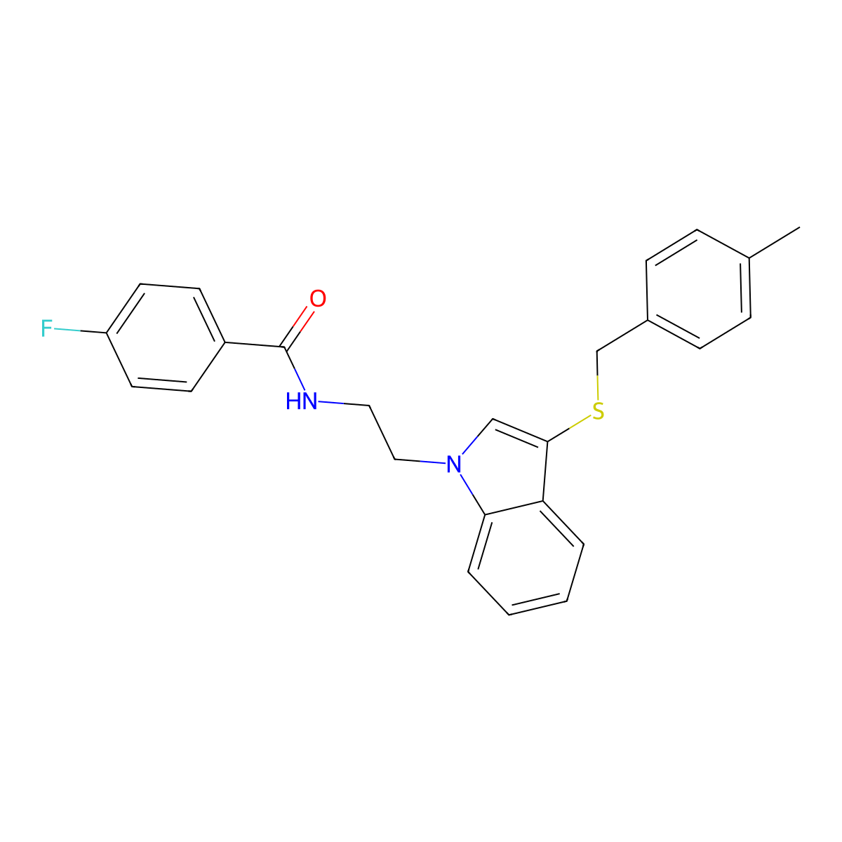 4-fluoro-N-[2-[3-[(4-methylphenyl)methylsulfanyl]indol-1-yl]ethyl]benzamide molecular structure, CAS 443333-08-2