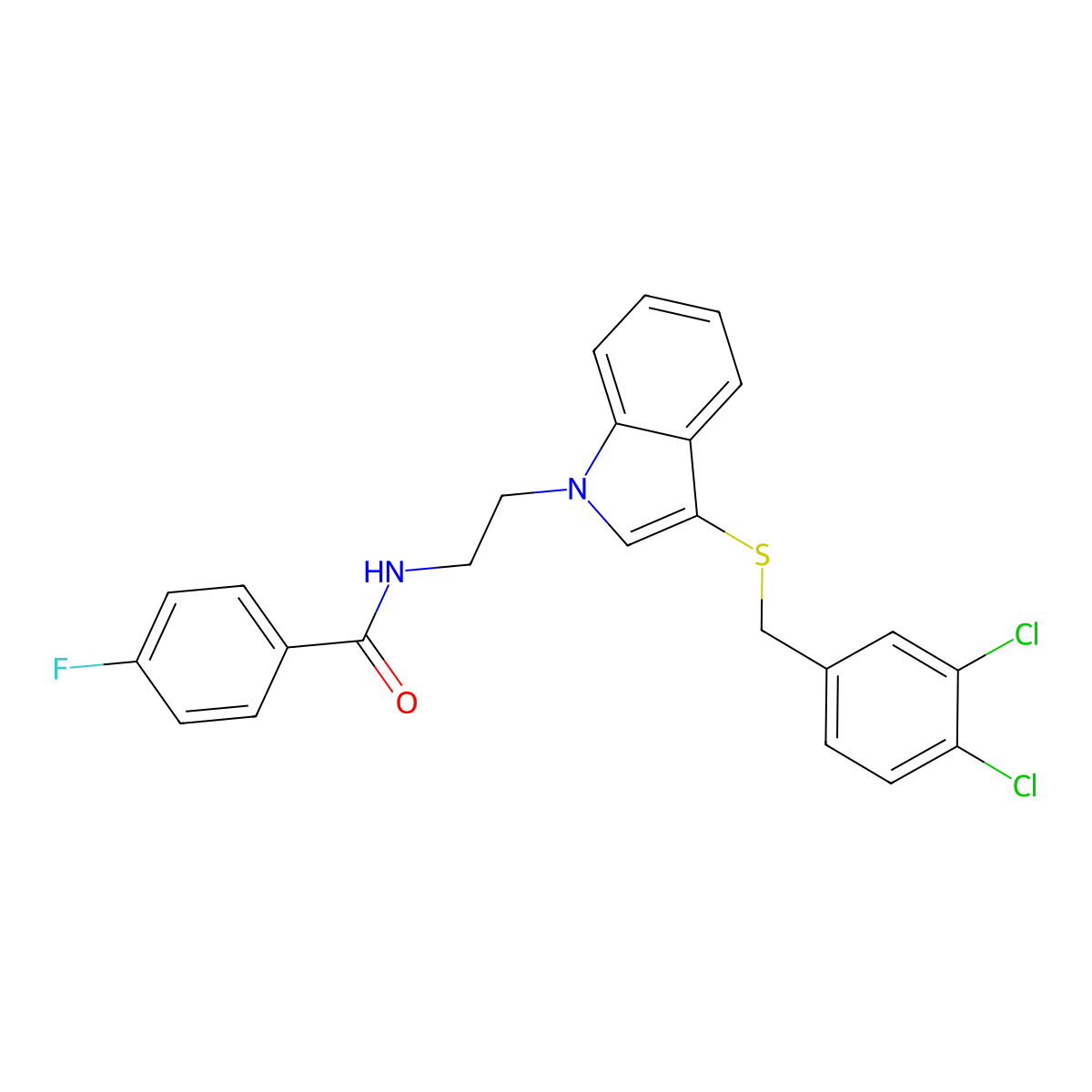 N-(2-(3-((3,4-dichlorobenzyl)thio)-1H-indol-1-yl)ethyl)-4-fluorobenzamide molecular structure, CAS 443333-45-7