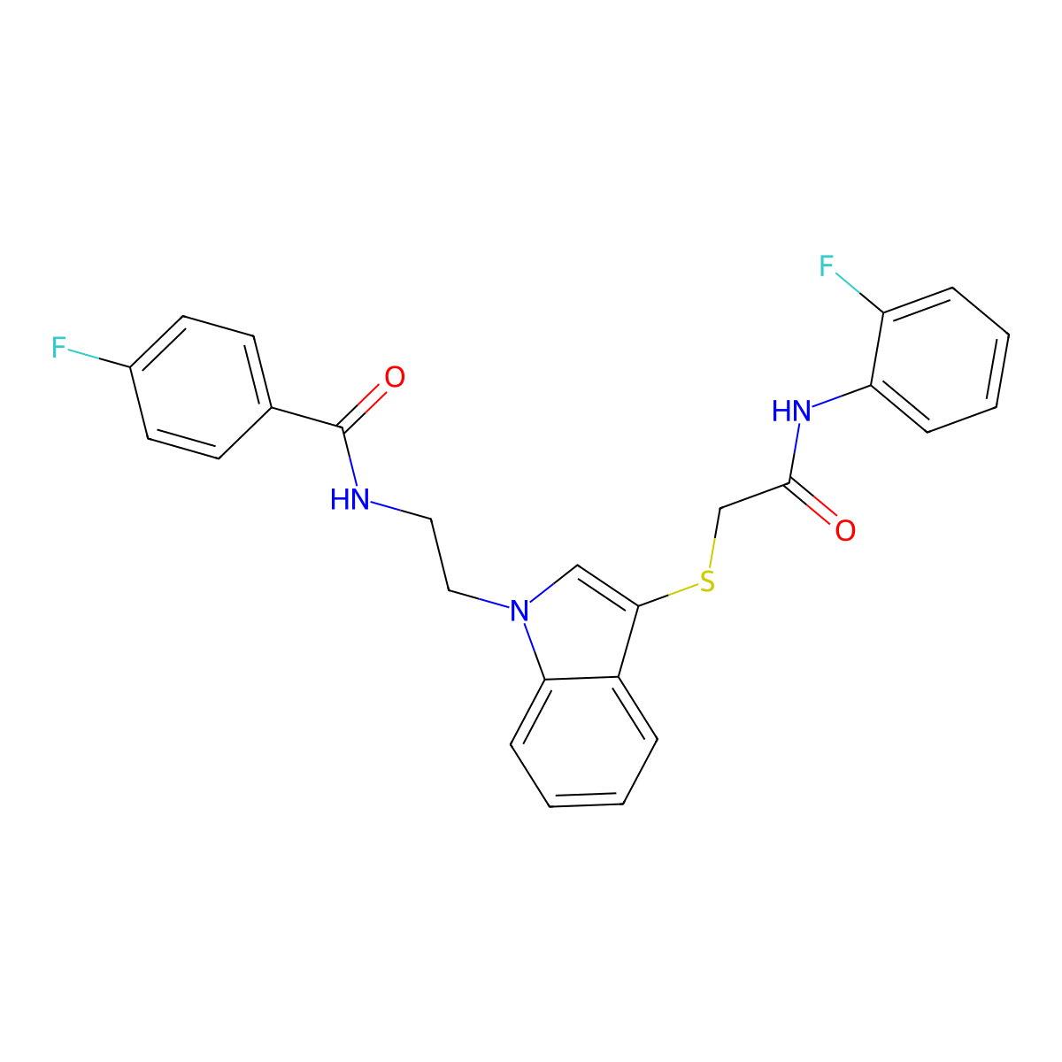 4-fluoro-N-[2-[3-[2-(2-fluoroanilino)-2-oxoethyl]sulfanylindol-1-yl]ethyl]benzamide molecular structure, CAS 443333-51-5
