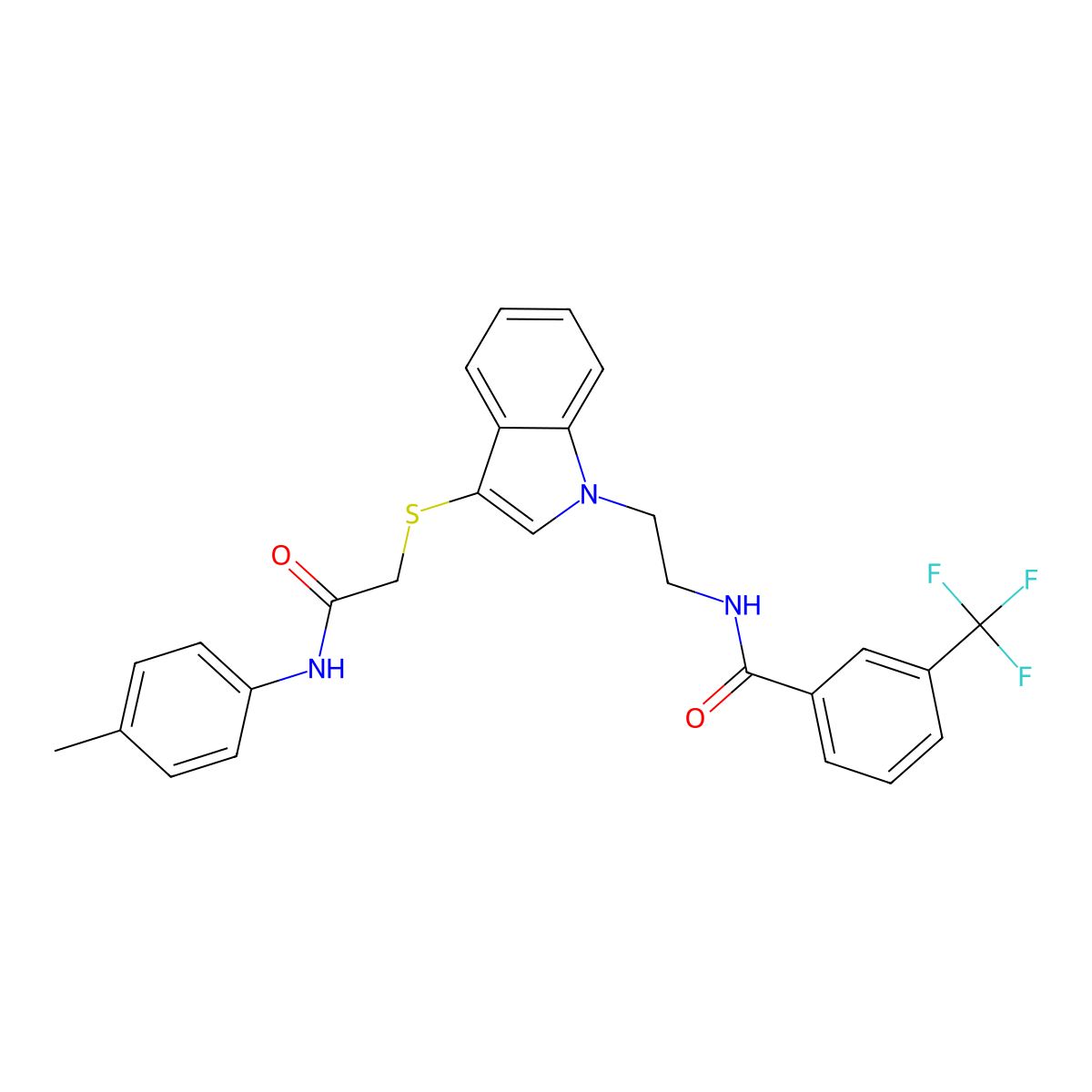 N-[2-[3-[2-(4-methylanilino)-2-oxoethyl]sulfanylindol-1-yl]ethyl]-3-(trifluoromethyl)benzamide molecular structure, CAS 443333-55-9
