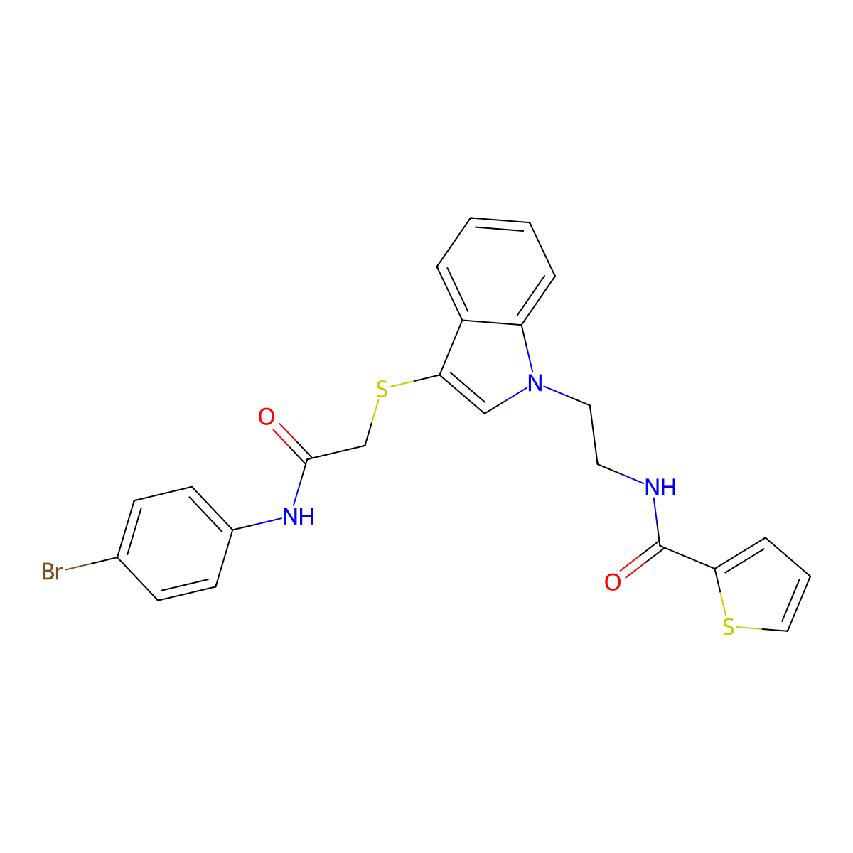 N-[2-[3-[2-(4-bromoanilino)-2-oxoethyl]sulfanylindol-1-yl]ethyl]thiophene-2-carboxamide molecular structure, CAS 443333-70-8