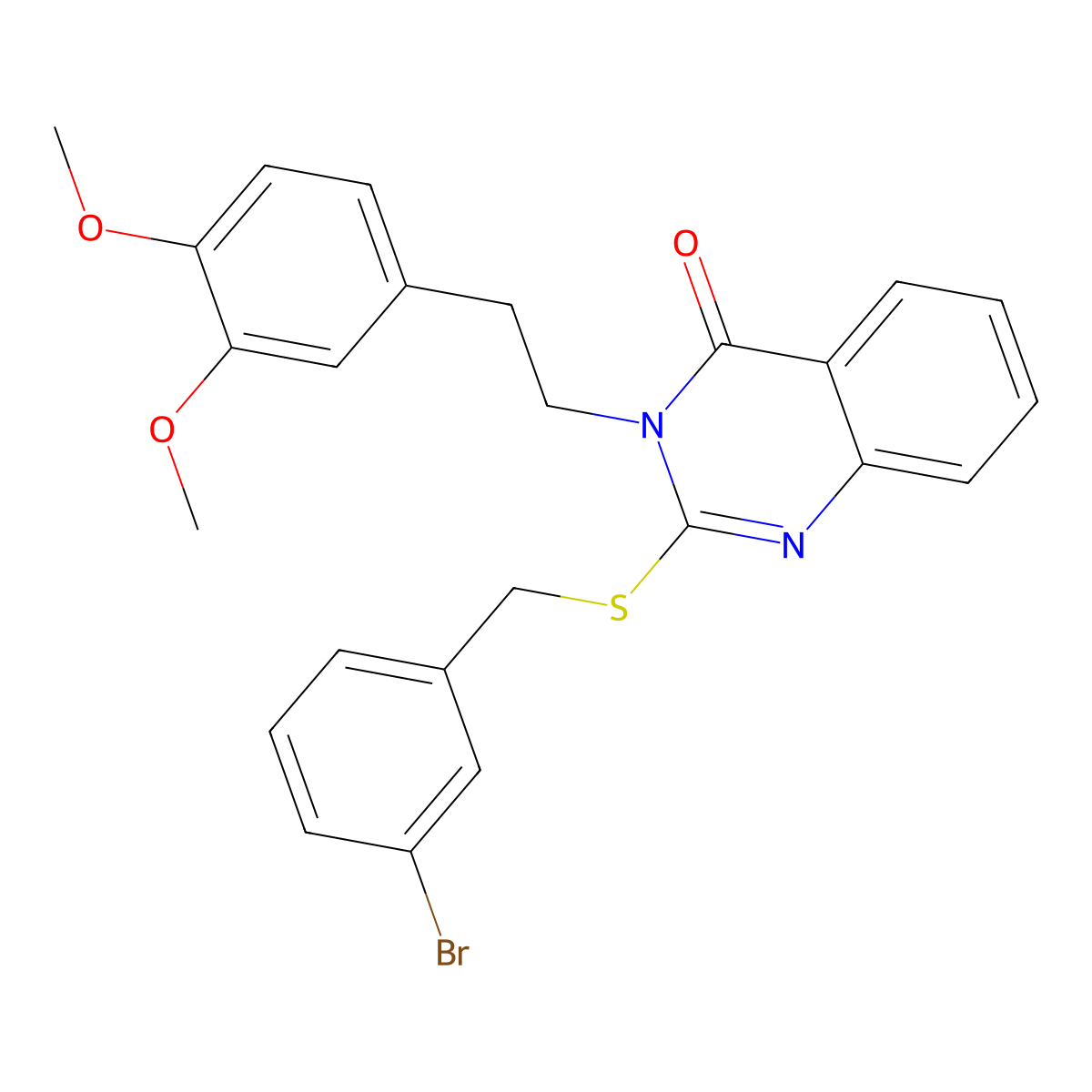 2-[(3-Bromophenyl)methylsulfanyl]-3-[2-(3,4-dimethoxyphenyl)ethyl]quinazolin-4-one molecular structure, CAS 443347-77-1