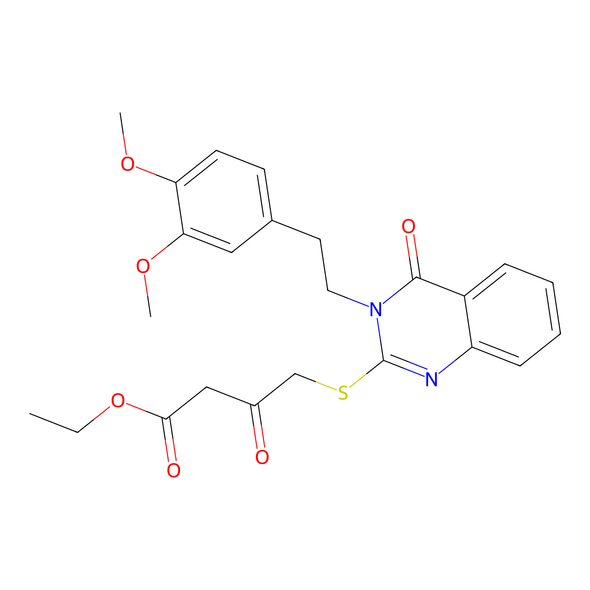 Ethyl 4-((3-(3,4-dimethoxyphenethyl)-4-oxo-3,4-dihydroquinazolin-2-yl)thio)-3-oxobutanoate molecular structure, CAS 443347-80-6