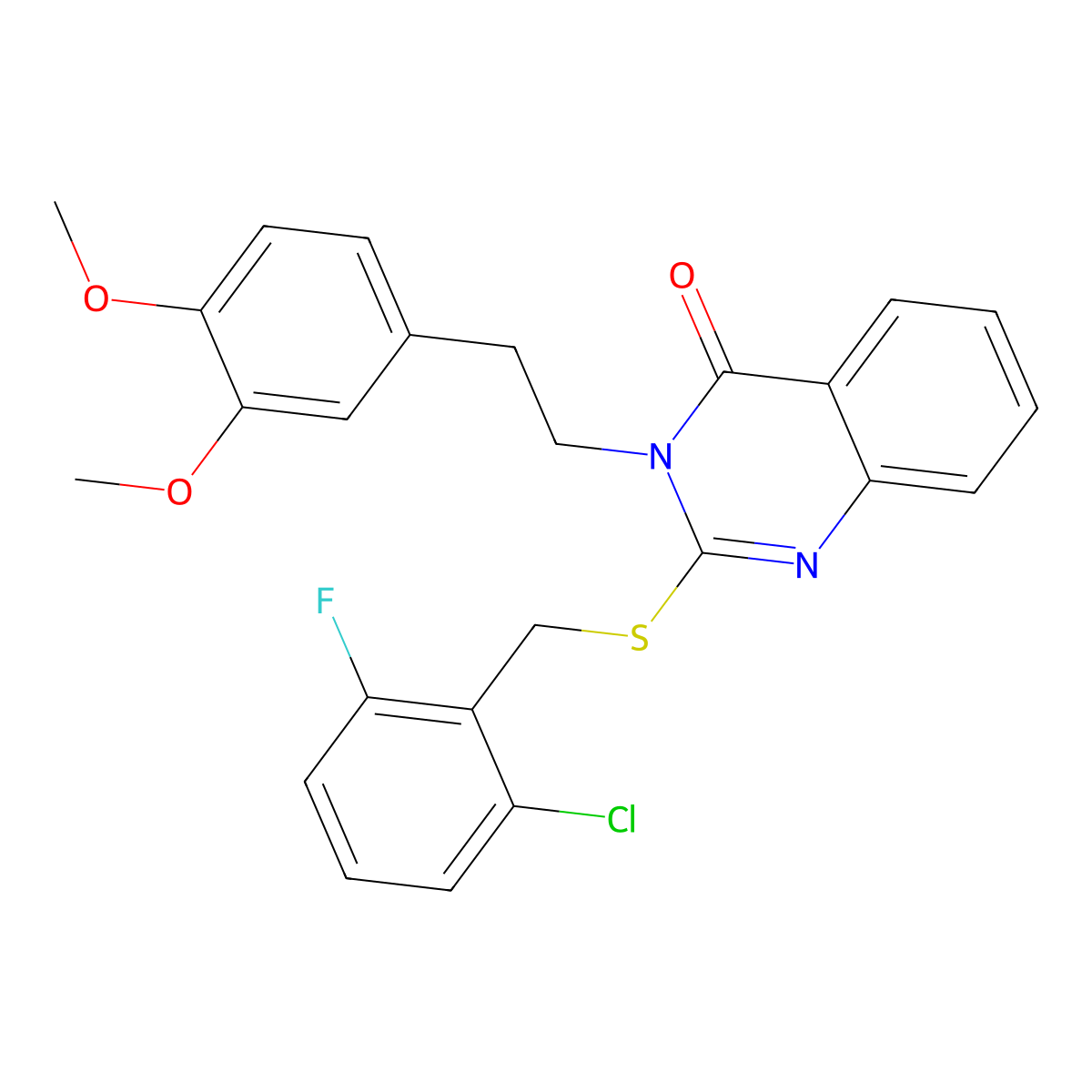 2-((2-chloro-6-fluorobenzyl)thio)-3-(3,4-dimethoxyphenethyl)quinazolin-4(3H)-one molecular structure, CAS 443347-96-4