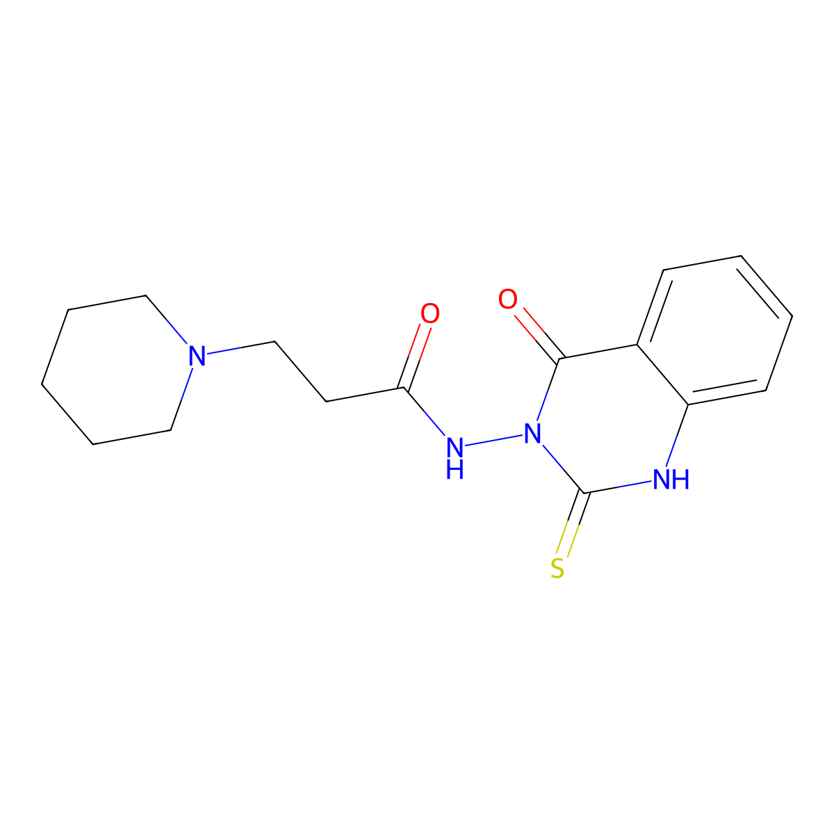 N-(4-oxo-2-sulfanylidene-1H-quinazolin-3-yl)-3-piperidin-1-ylpropanamide molecular structure, CAS 443348-05-8