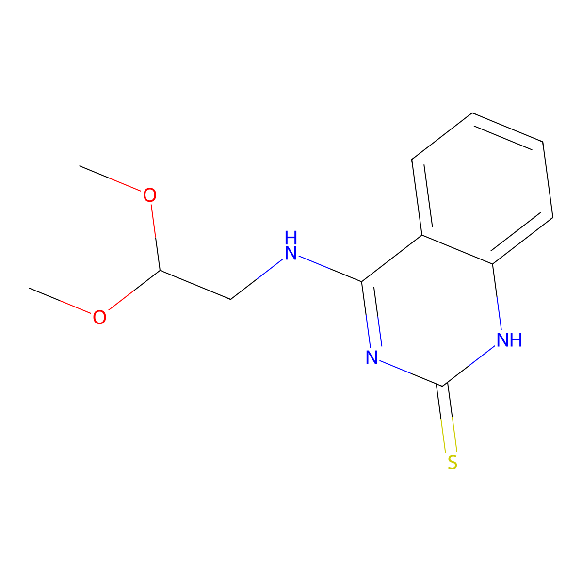 4-((2,2-dimethoxyethyl)amino)quinazoline-2(1H)-thione molecular structure, CAS 443348-19-4