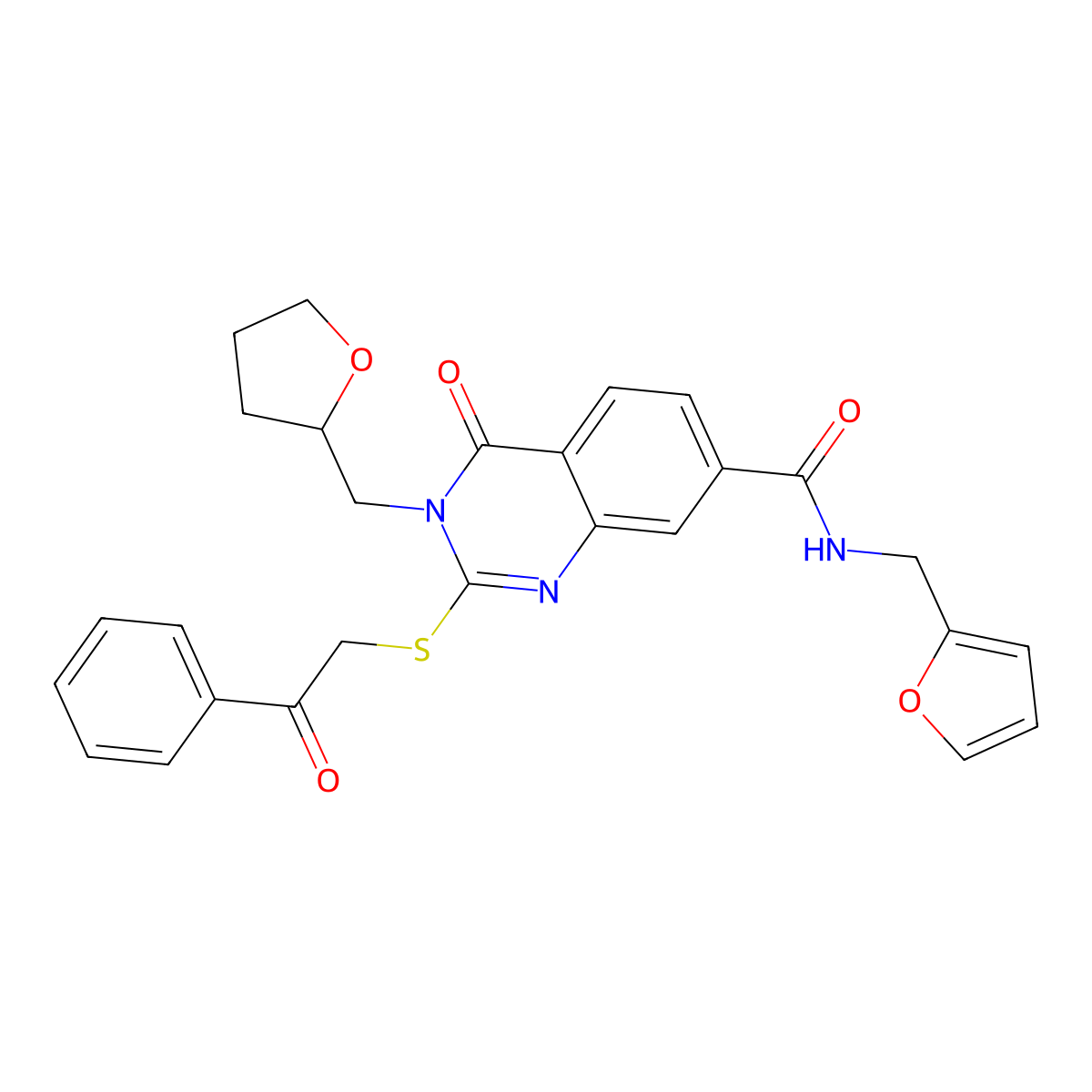 N-(furan-2-ylmethyl)-4-oxo-3-(oxolan-2-ylmethyl)-2-phenacylsulfanylquinazoline-7-carboxamide molecular structure, CAS 443348-21-8