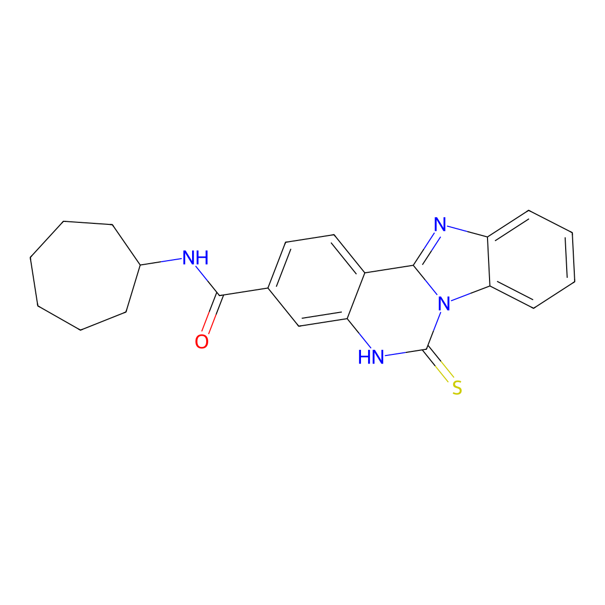 N-cycloheptyl-6-sulfanylidene-5H-benzimidazolo[1,2-c]quinazoline-3-carboxamide molecular structure, CAS 443348-29-6