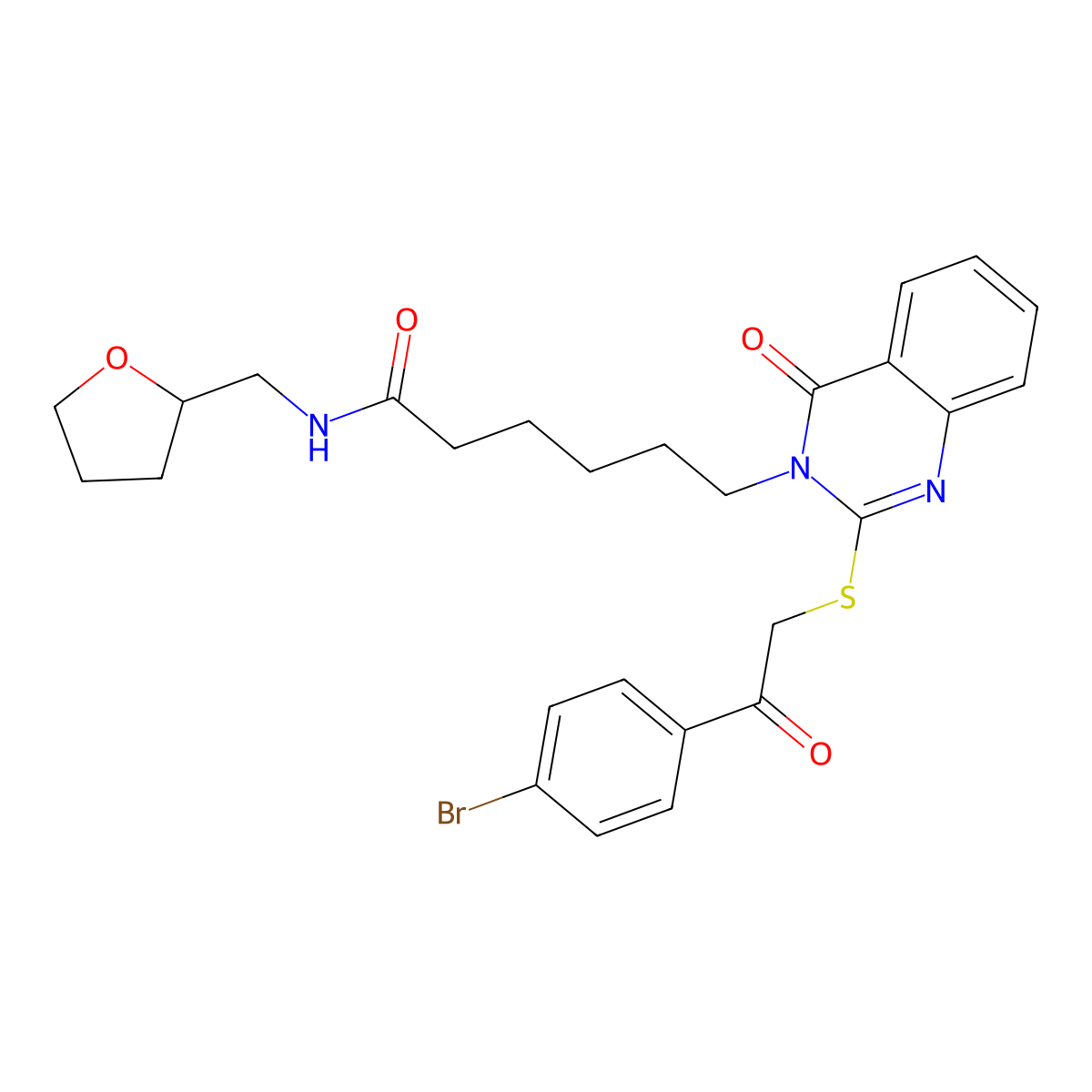 6-[2-[2-(4-bromophenyl)-2-oxoethyl]sulfanyl-4-oxoquinazolin-3-yl]-N-(oxolan-2-ylmethyl)hexanamide molecular structure, CAS 443348-48-9
