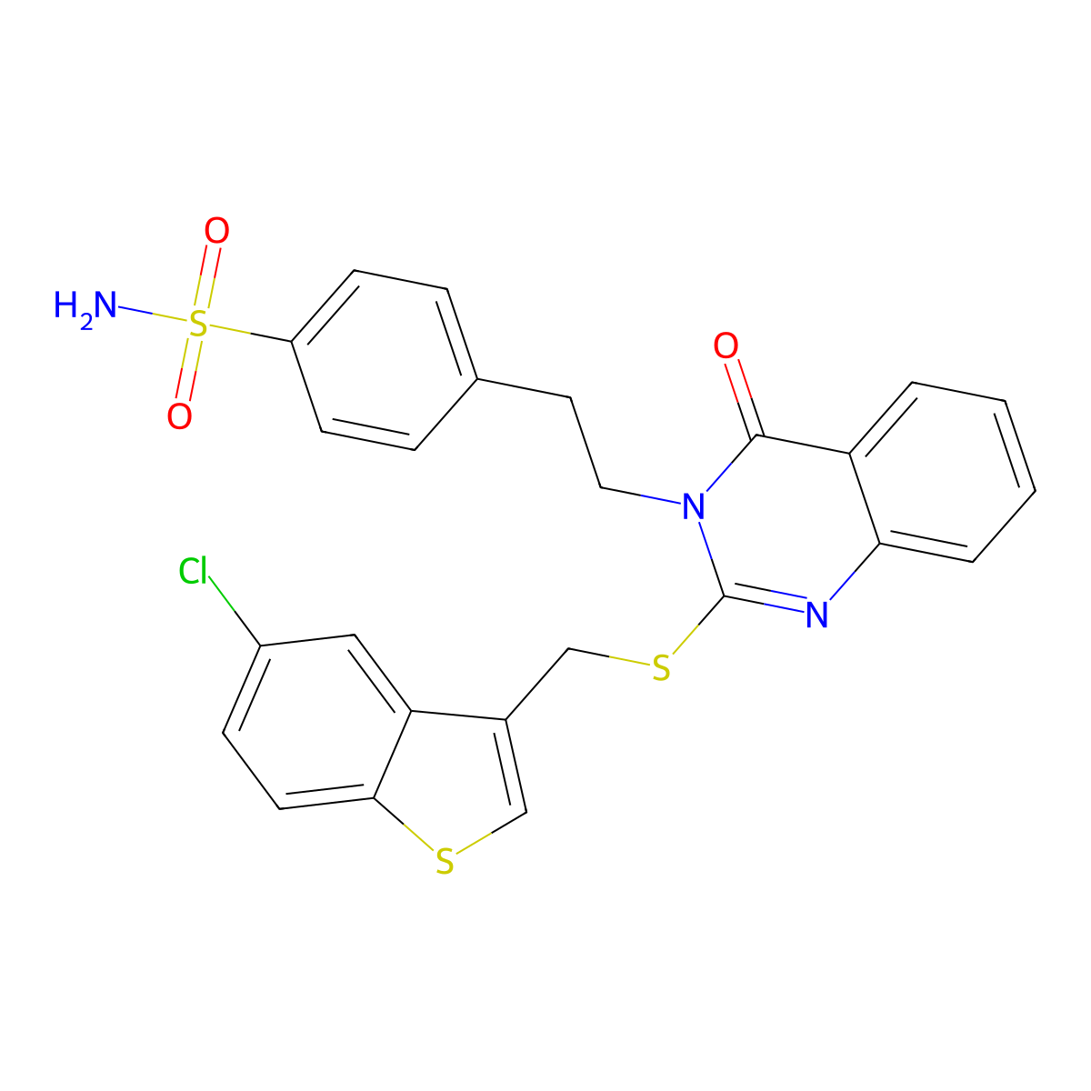 4-(2-(2-(((5-chlorobenzo[b]thiophen-3-yl)methyl)thio)-4-oxoquinazolin-3(4H)-yl)ethyl)benzenesulfonamide molecular structure, CAS 443348-83-2