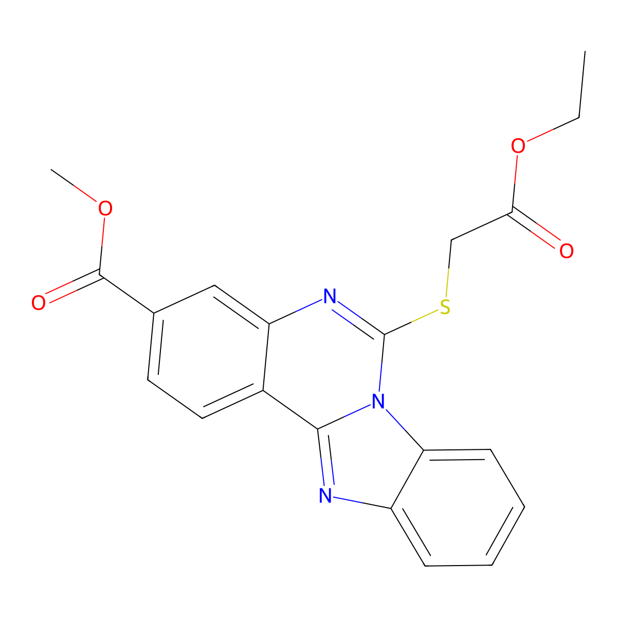 Methyl 6-(2-ethoxy-2-oxoethyl)sulfanylbenzimidazolo[1,2-c]quinazoline-3-carboxylate molecular structure, CAS 443349-34-6