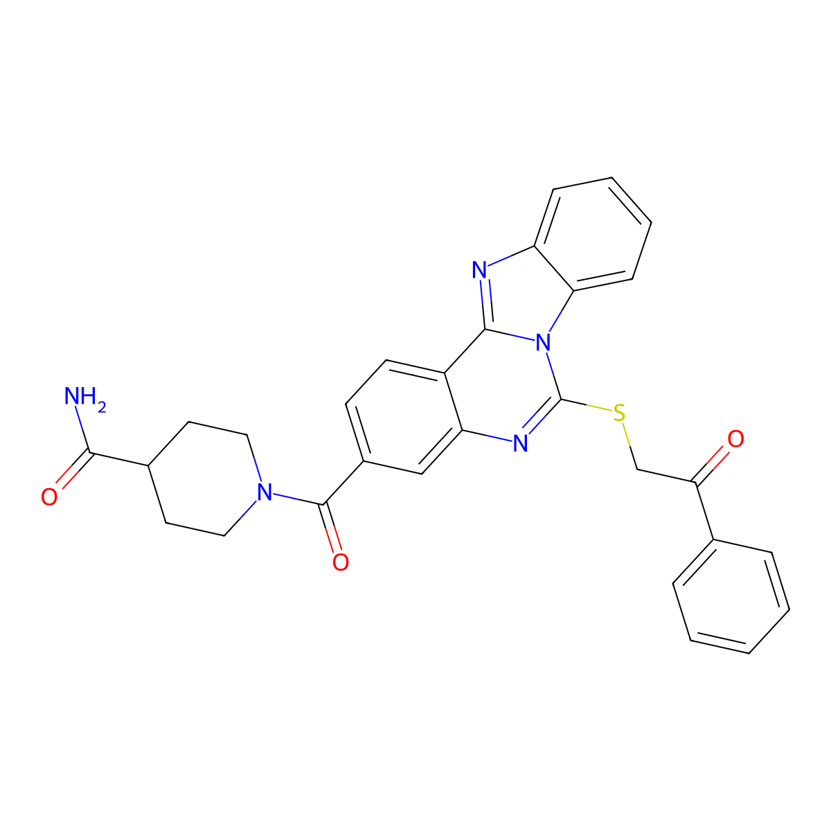 1-(6-Phenacylsulfanylbenzimidazolo[1,2-c]quinazoline-3-carbonyl)piperidine-4-carboxamide molecular structure, CAS 443349-39-1
