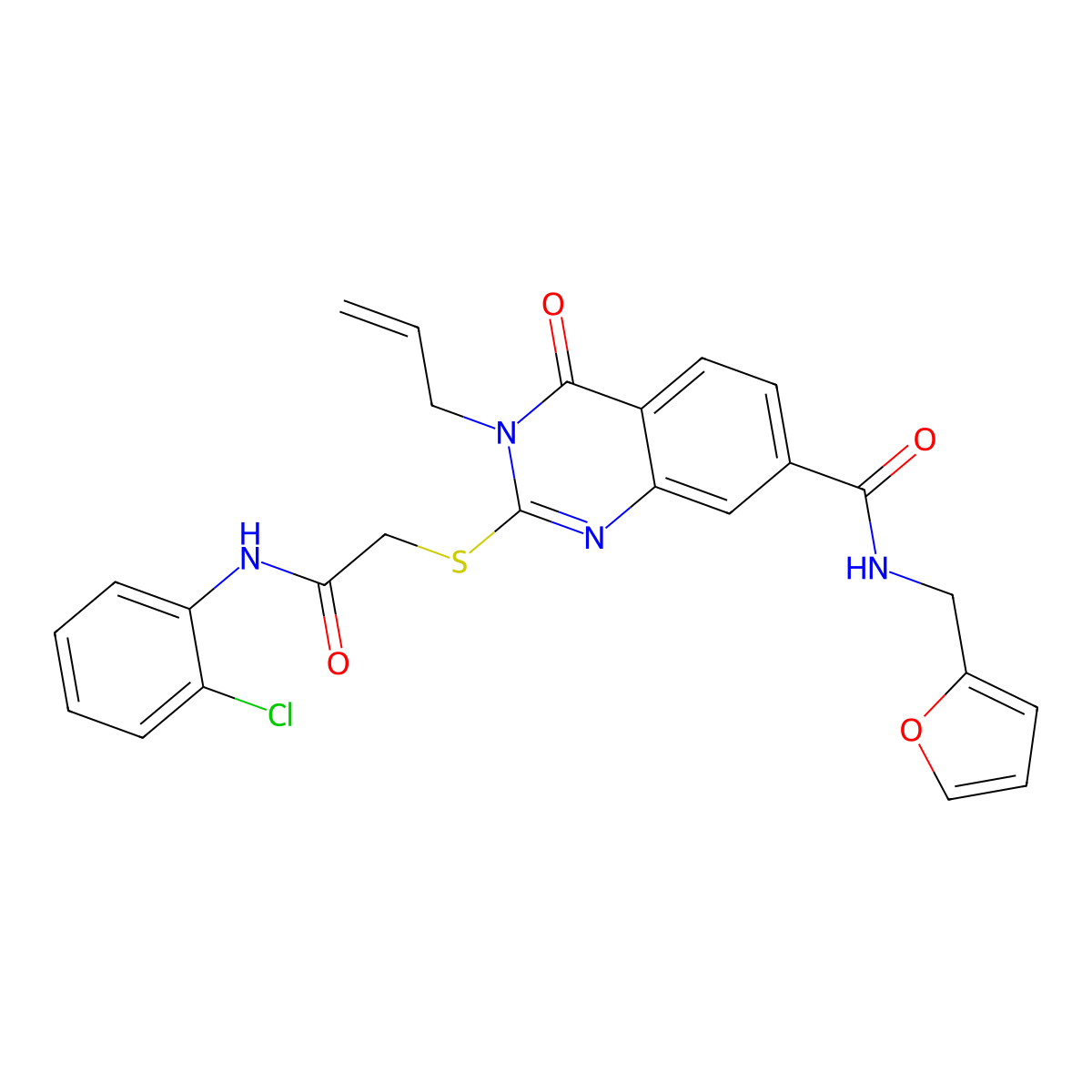 2-[2-(2-chloroanilino)-2-oxoethyl]sulfanyl-N-(furan-2-ylmethyl)-4-oxo-3-prop-2-enylquinazoline-7-carboxamide molecular structure, CAS 443349-43-7
