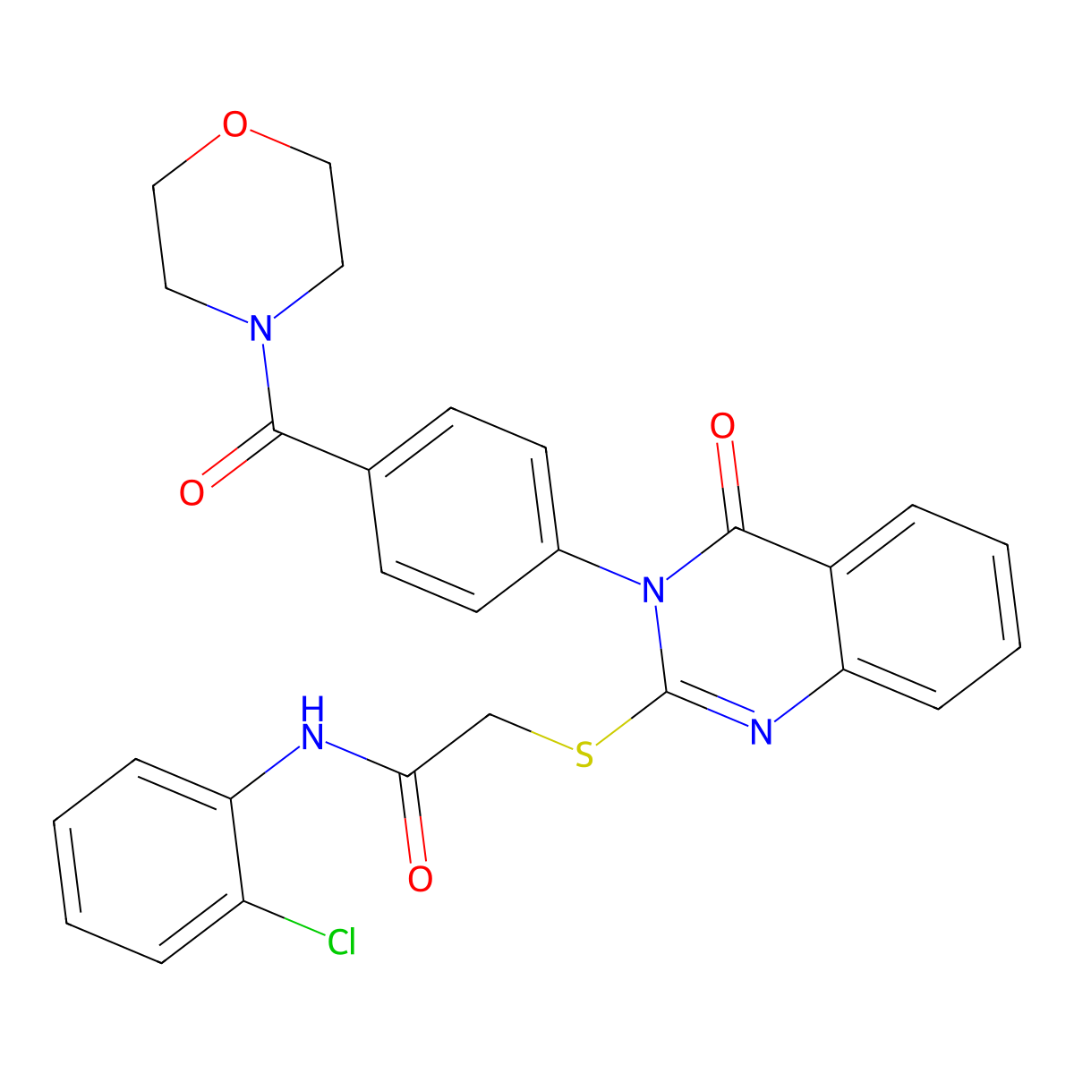 N-(2-chlorophenyl)-2-[3-[4-(morpholine-4-carbonyl)phenyl]-4-oxoquinazolin-2-yl]sulfanylacetamide molecular structure, CAS 443349-44-8
