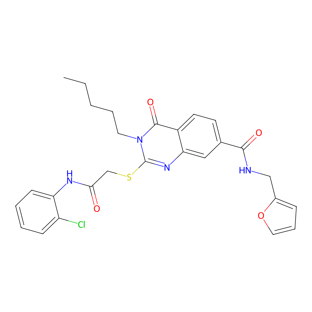 2-[2-(2-chloroanilino)-2-oxoethyl]sulfanyl-N-(furan-2-ylmethyl)-4-oxo-3-pentylquinazoline-7-carboxamide molecular structure, CAS 443349-45-9