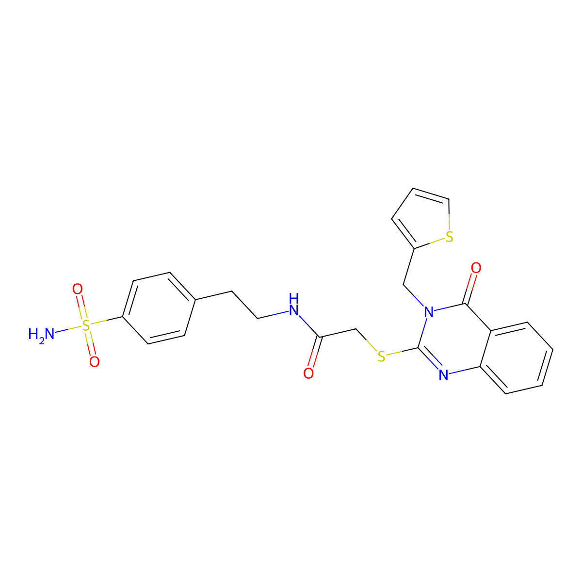 2-[4-oxo-3-(thiophen-2-ylmethyl)quinazolin-2-yl]sulfanyl-N-[2-(4-sulfamoylphenyl)ethyl]acetamide molecular structure, CAS 443349-54-0