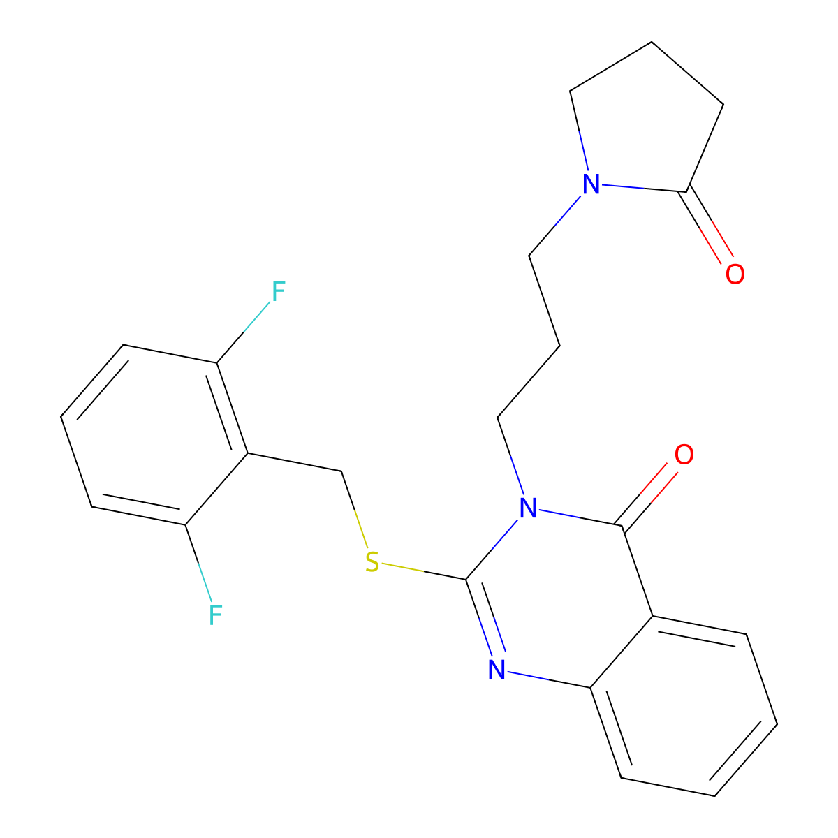 2-[(2,6-Difluorophenyl)methylsulfanyl]-3-[3-(2-oxopyrrolidin-1-yl)propyl]quinazolin-4-one molecular structure, CAS 443349-56-2