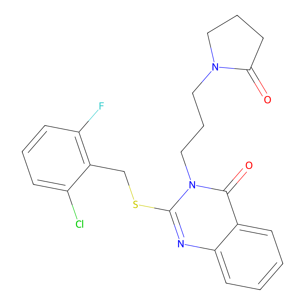 2-((2-chloro-6-fluorobenzyl)thio)-3-(3-(2-oxopyrrolidin-1-yl)propyl)quinazolin-4(3H)-one molecular structure, CAS 443349-62-0