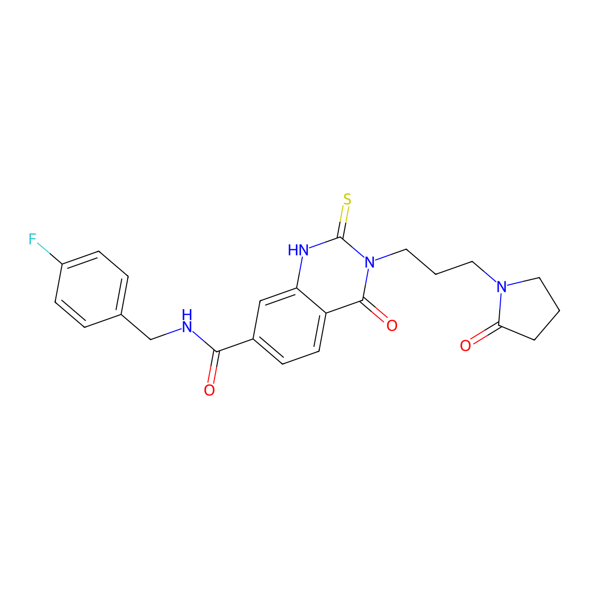 N-[(4-fluorophenyl)methyl]-4-oxo-3-[3-(2-oxopyrrolidin-1-yl)propyl]-2-sulfanylidene-1H-quinazoline-7-carboxamide molecular structure, CAS 443349-81-3