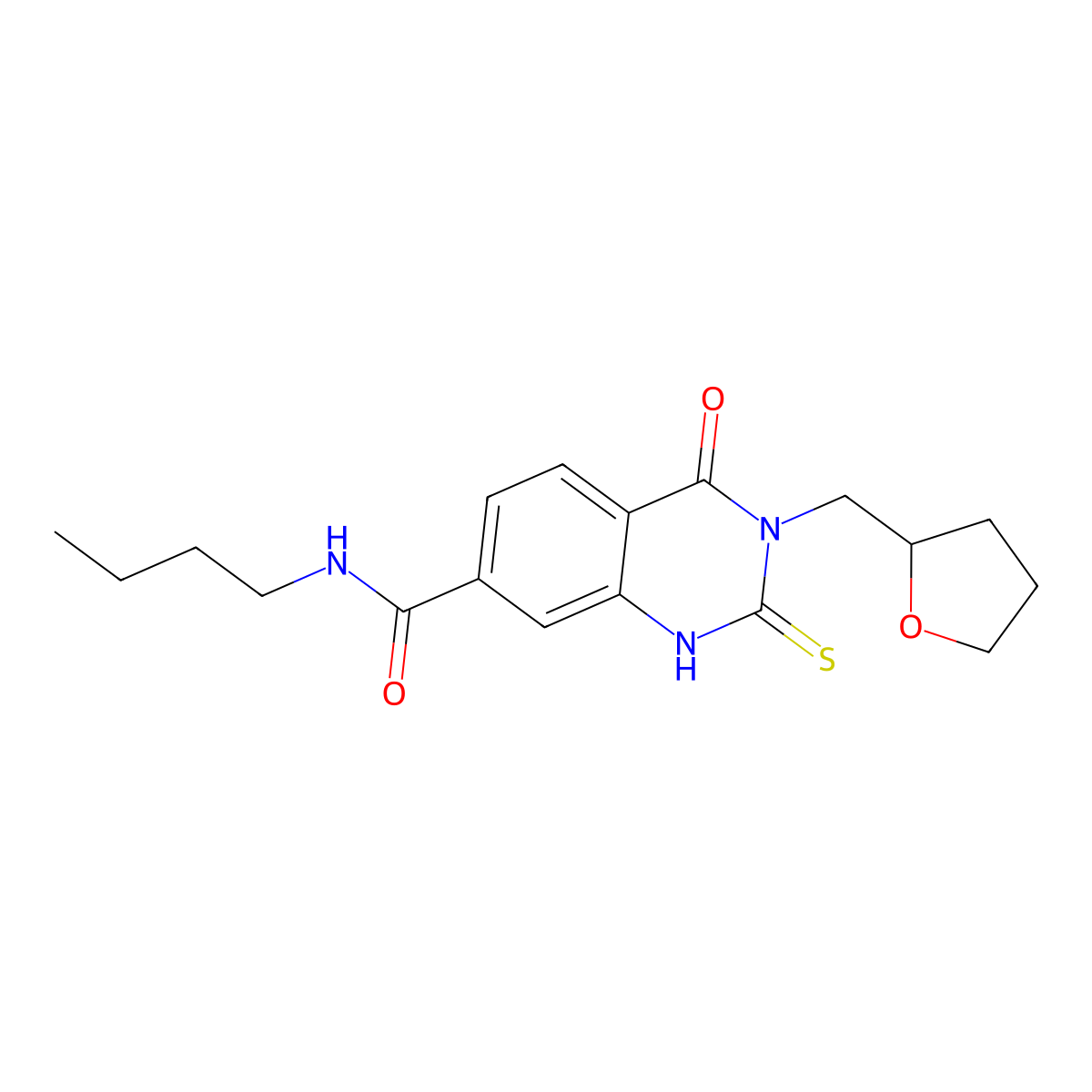 N-butyl-4-oxo-3-((tetrahydrofuran-2-yl)methyl)-2-thioxo-1,2,3,4-tetrahydroquinazoline-7-carboxamide molecular structure, CAS 443350-26-3