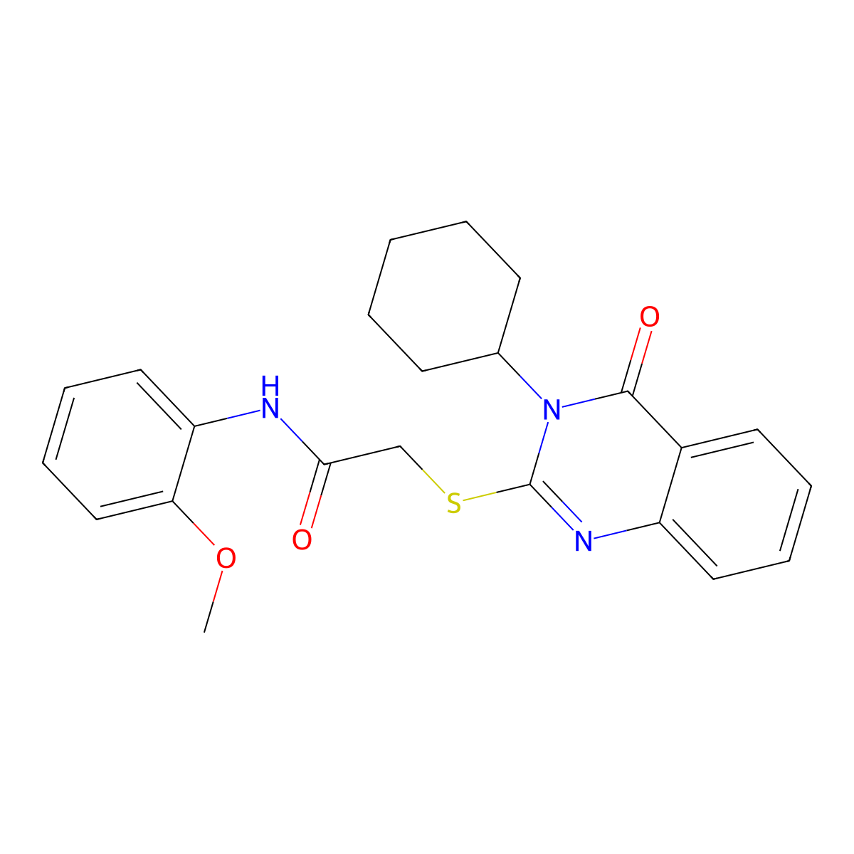 2-(3-cyclohexyl-4-oxoquinazolin-2-yl)sulfanyl-N-(2-methoxyphenyl)acetamide molecular structure, CAS 443350-52-5
