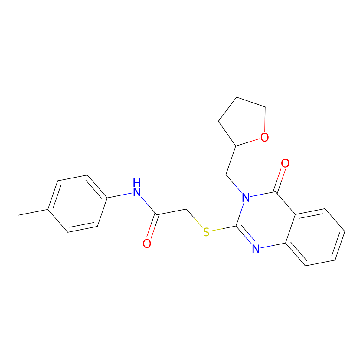 2-((4-oxo-3-((tetrahydrofuran-2-yl)methyl)-3,4-dihydroquinazolin-2-yl)thio)-N-(p-tolyl)acetamide molecular structure, CAS 443350-59-2