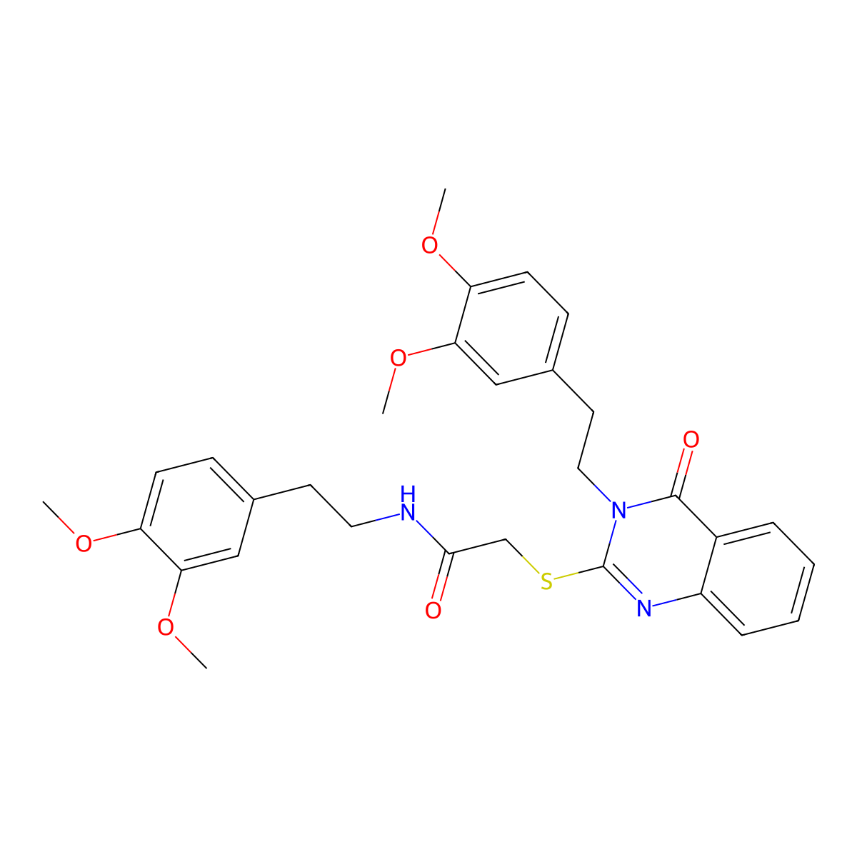 N-[2-(3,4-dimethoxyphenyl)ethyl]-2-({3-[2-(3,4-dimethoxyphenyl)ethyl]-4-oxo-3,4-dihydroquinazolin-2-yl}sulfanyl)acetamide molecular structure, CAS 443351-32-4
