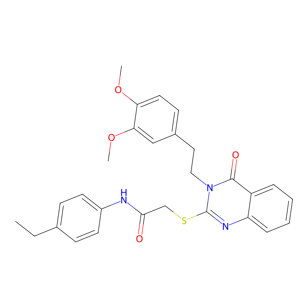 2-[3-[2-(3,4-dimethoxyphenyl)ethyl]-4-oxoquinazolin-2-yl]sulfanyl-N-(4-ethylphenyl)acetamide molecular structure, CAS 443351-36-8