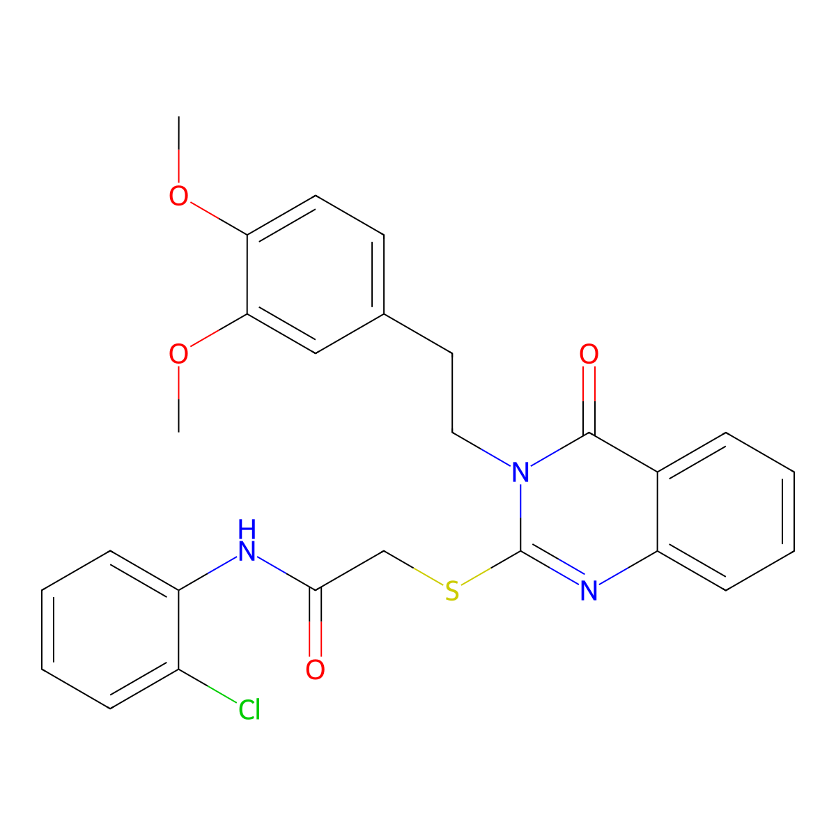 N-(2-chlorophenyl)-2-[3-[2-(3,4-dimethoxyphenyl)ethyl]-4-oxoquinazolin-2-yl]sulfanylacetamide molecular structure, CAS 443351-38-0