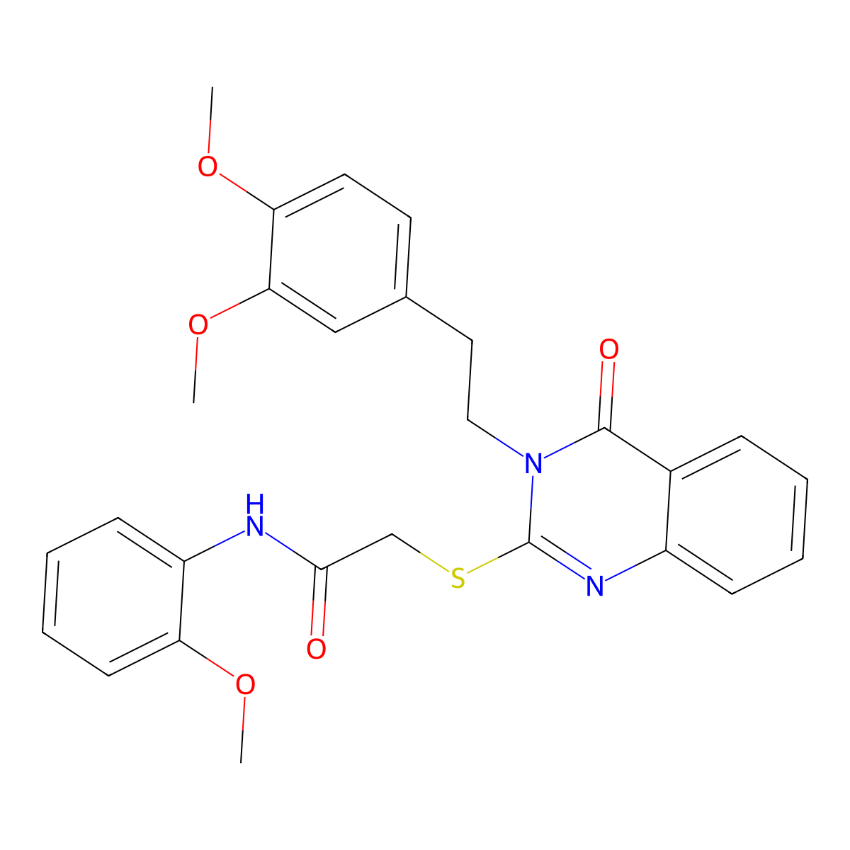 2-[3-[2-(3,4-dimethoxyphenyl)ethyl]-4-oxoquinazolin-2-yl]sulfanyl-N-(2-methoxyphenyl)acetamide molecular structure, CAS 443351-44-8