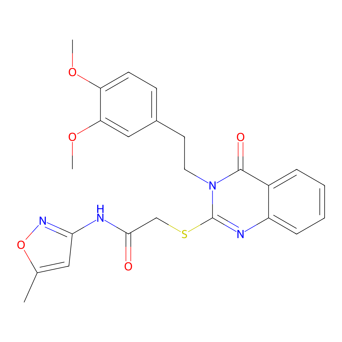 2-({3-[2-(3,4-dimethoxyphenyl)ethyl]-4-oxo-3,4-dihydroquinazolin-2-yl}thio)-N-(5-methylisoxazol-3-yl)acetamide molecular structure, CAS 443351-48-2