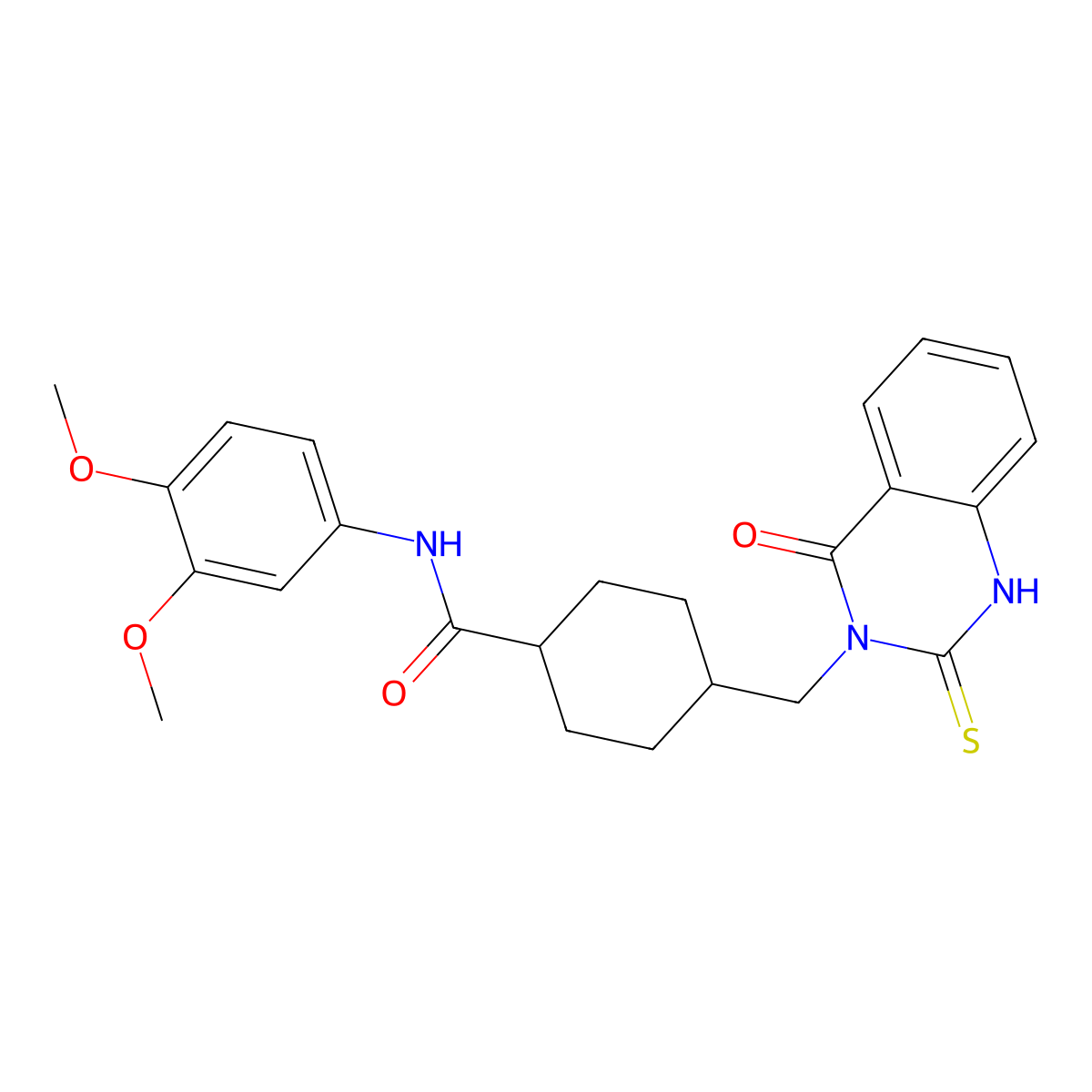 N-(3,4-dimethoxyphenyl)-4-((4-oxo-2-thioxo-1,2-dihydroquinazolin-3(4H)-yl)methyl)cyclohexanecarboxamide molecular structure, CAS 443351-59-5