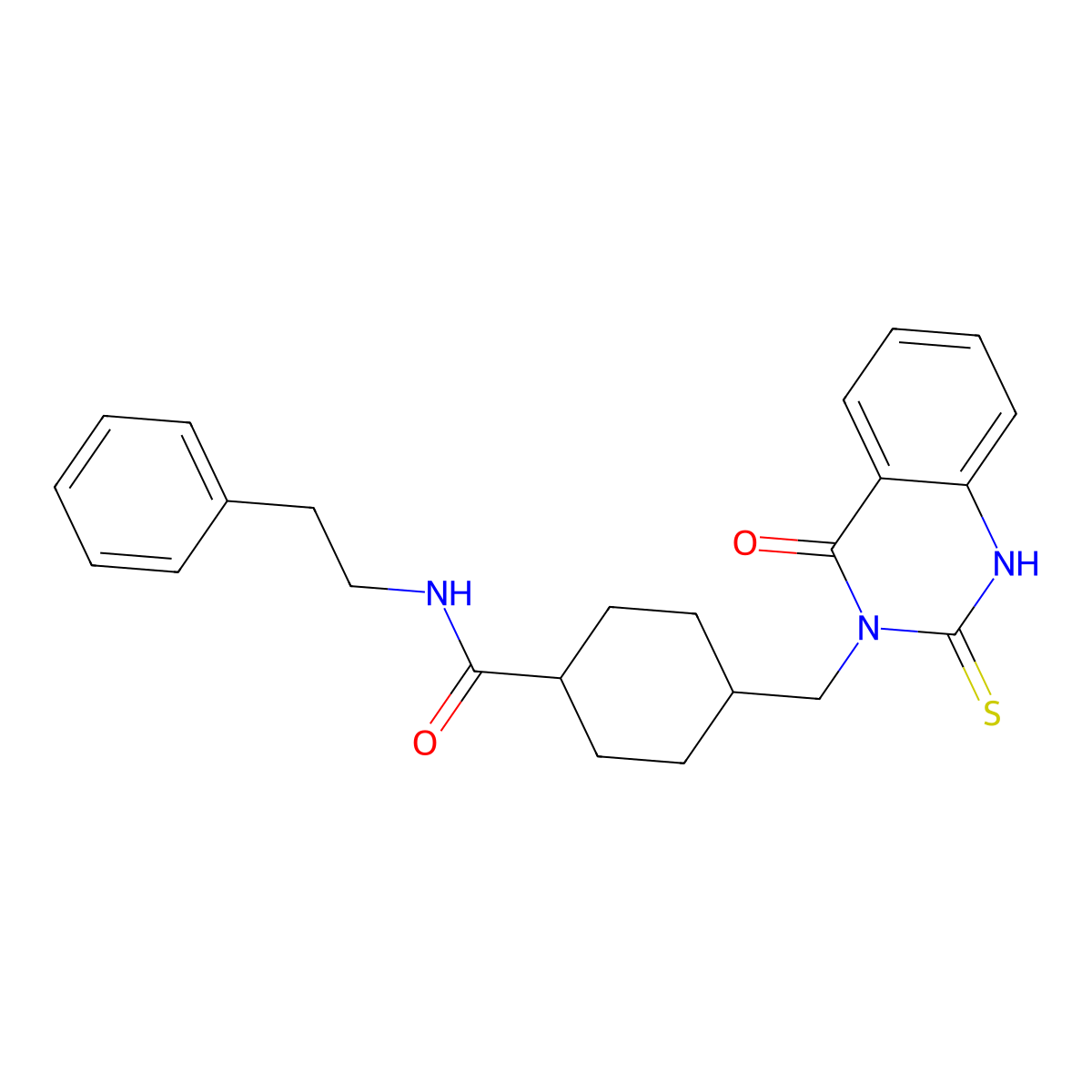 4-((4-oxo-2-thioxo-1,2-dihydroquinazolin-3(4H)-yl)methyl)-N-phenethylcyclohexanecarboxamide molecular structure, CAS 443351-61-9