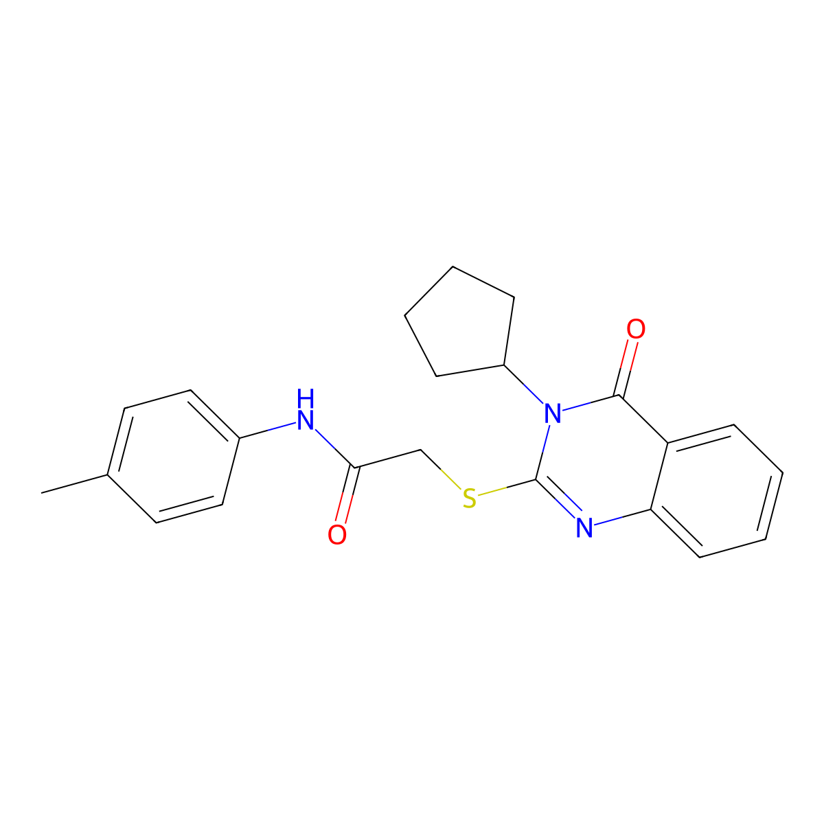 2-((3-cyclopentyl-4-oxo-3,4-dihydroquinazolin-2-yl)thio)-N-(p-tolyl)acetamide molecular structure, CAS 443352-54-3