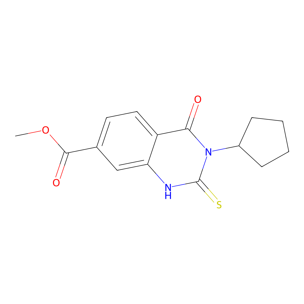 Methyl 3-cyclopentyl-4-oxo-2-thioxo-1,2,3,4-tetrahydroquinazoline-7-carboxylate molecular structure, CAS 443353-12-6
