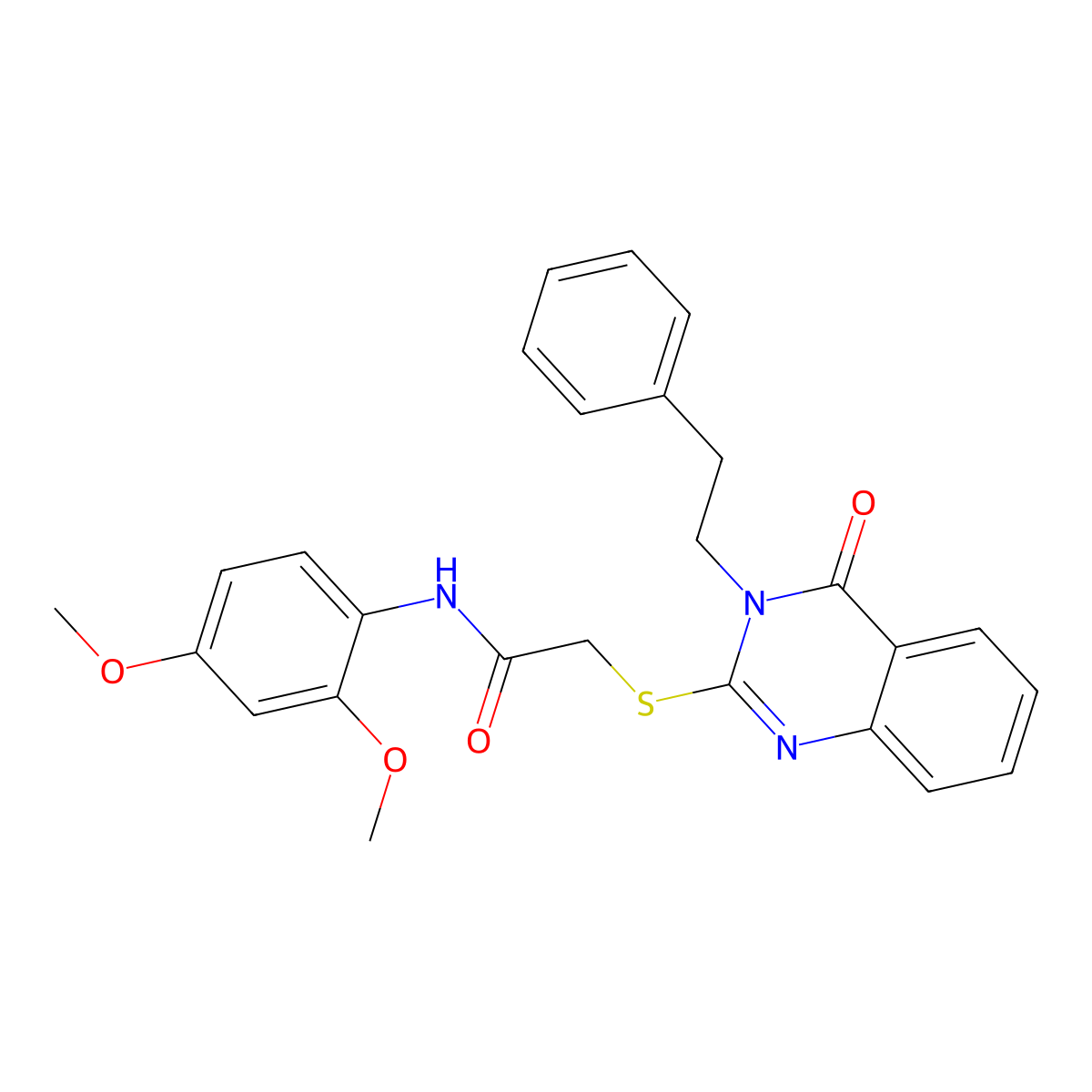 N-(2,4-dimethoxyphenyl)-2-((4-oxo-3-phenethyl-3,4-dihydroquinazolin-2-yl)thio)acetamide molecular structure, CAS 443353-34-2