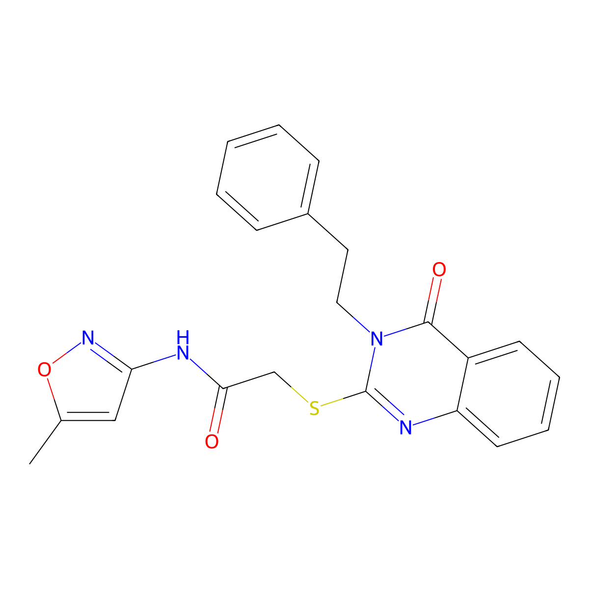 N-(5-methylisoxazol-3-yl)-2-((4-oxo-3-phenethyl-3,4-dihydroquinazolin-2-yl)thio)acetamide molecular structure, CAS 443353-40-0