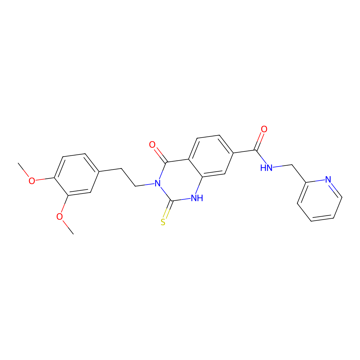 3-(3,4-dimethoxyphenethyl)-4-oxo-N-(pyridin-2-ylmethyl)-2-thioxo-1,2,3,4-tetrahydroquinazoline-7-carboxamide molecular structure, CAS 443353-67-1