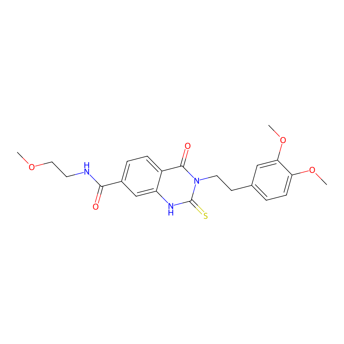 3-(3,4-dimethoxyphenethyl)-N-(2-methoxyethyl)-4-oxo-2-thioxo-1,2,3,4-tetrahydroquinazoline-7-carboxamide molecular structure, CAS 443353-69-3