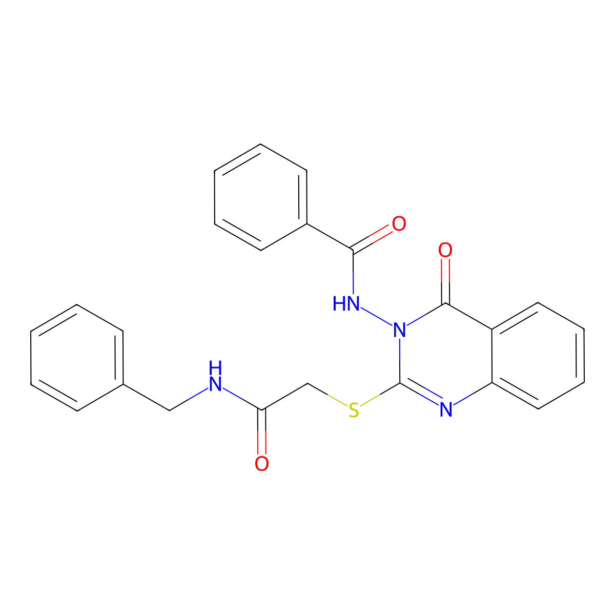 N-[2-[2-(benzylamino)-2-oxoethyl]sulfanyl-4-oxoquinazolin-3-yl]benzamide molecular structure, CAS 443353-75-1
