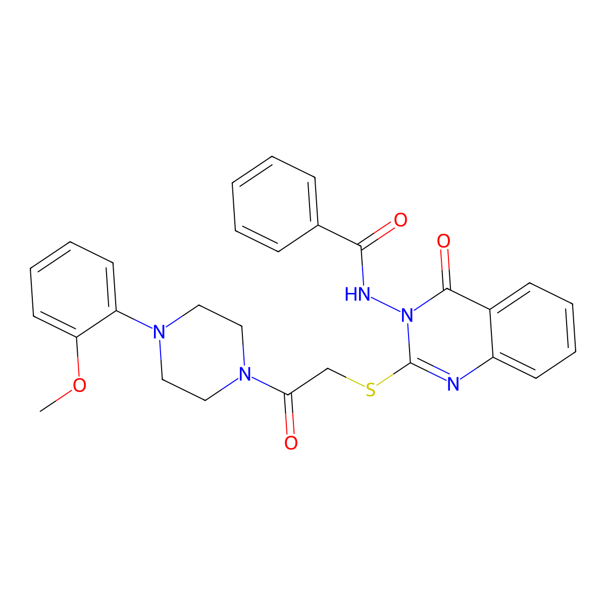 N-[2-[2-[4-(2-methoxyphenyl)piperazin-1-yl]-2-oxoethyl]sulfanyl-4-oxoquinazolin-3-yl]benzamide molecular structure, CAS 443353-79-5