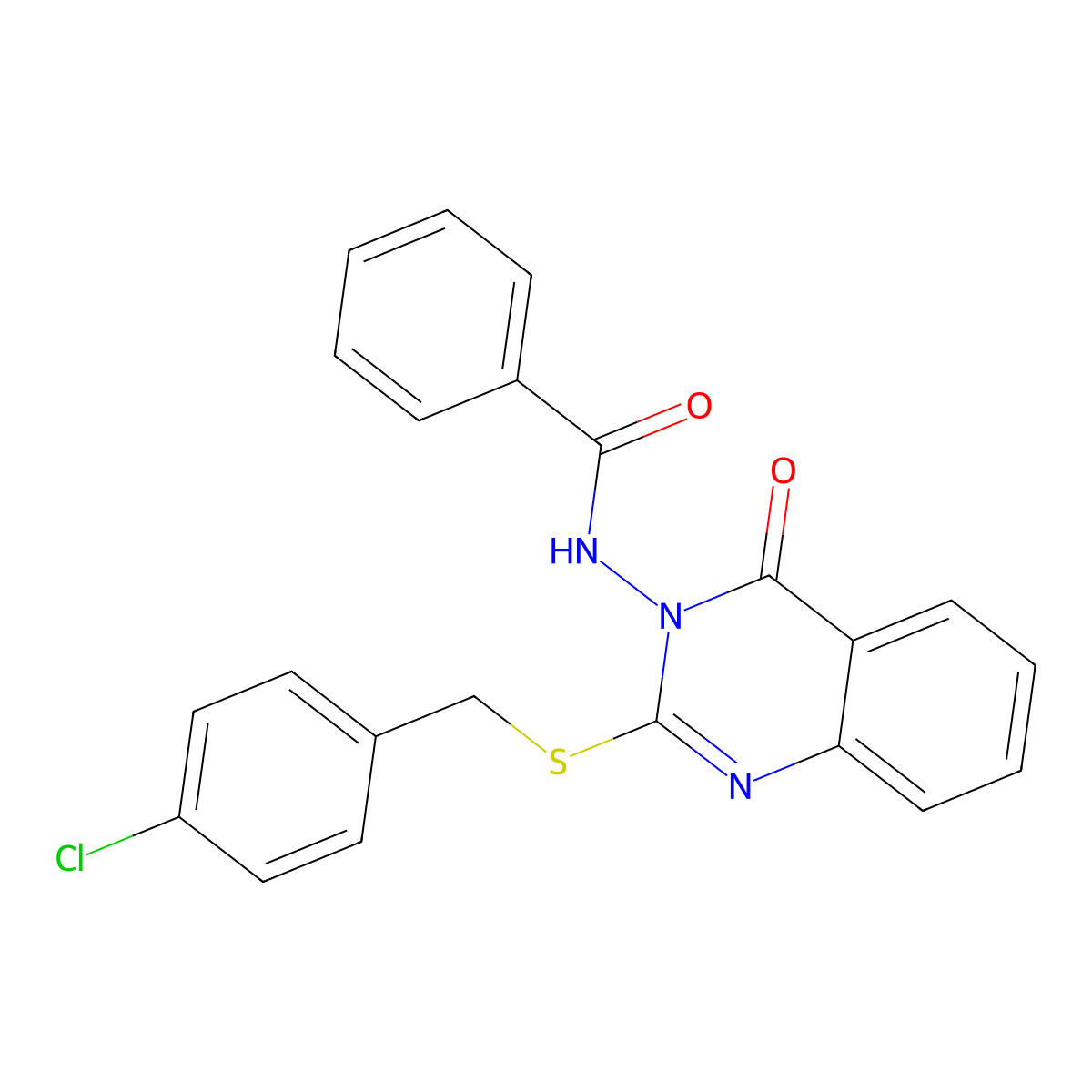 N-(2-((4-chlorobenzyl)thio)-4-oxoquinazolin-3(4H)-yl)benzamide molecular structure, CAS 443353-81-9
