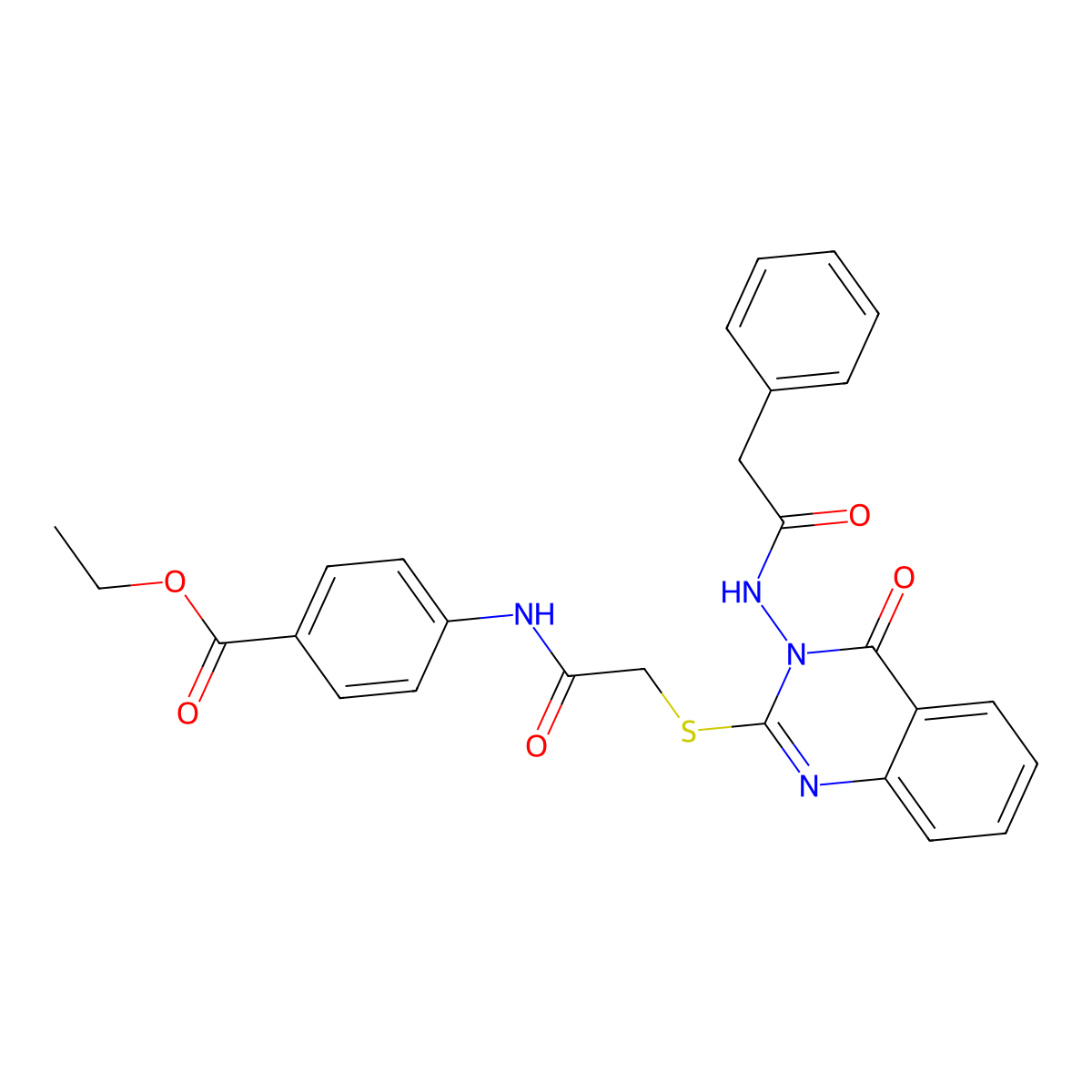 Ethyl 4-(2-((4-oxo-3-(2-phenylacetamido)-3,4-dihydroquinazolin-2-yl)thio)acetamido)benzoate molecular structure, CAS 443354-01-6